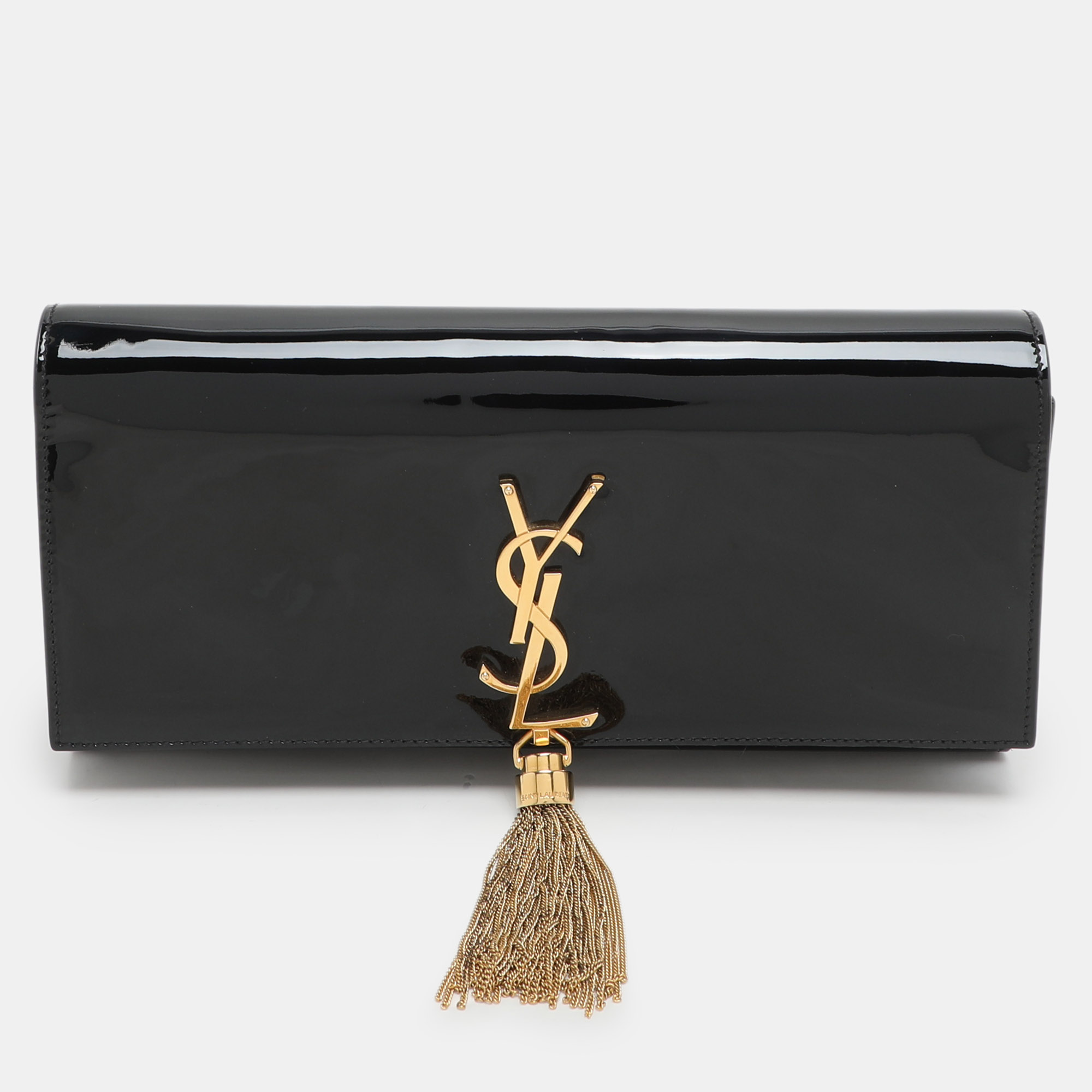 

Saint Laurent Black Patent Leather Kate Tassel Clutch