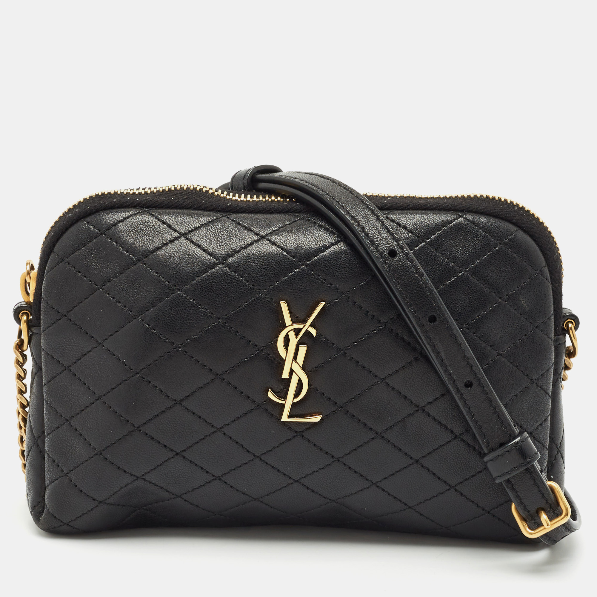 

Saint Laurent Black Quilted Leather Mini Gaby Zippered Pouch