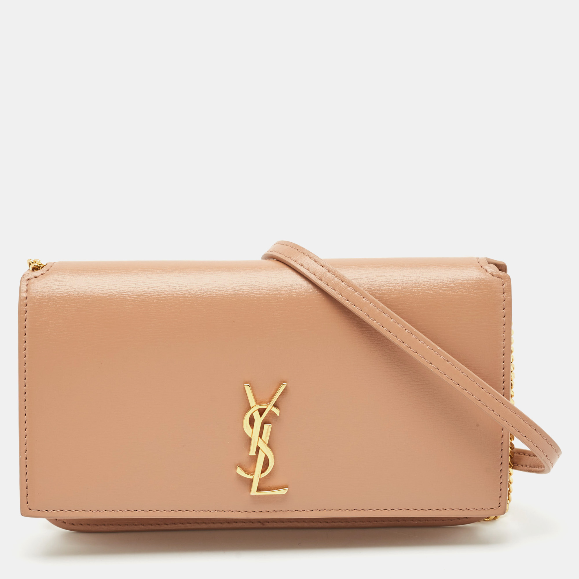 

Saint Laurent Beige Leather Cassandre Phone Holder w/Strap