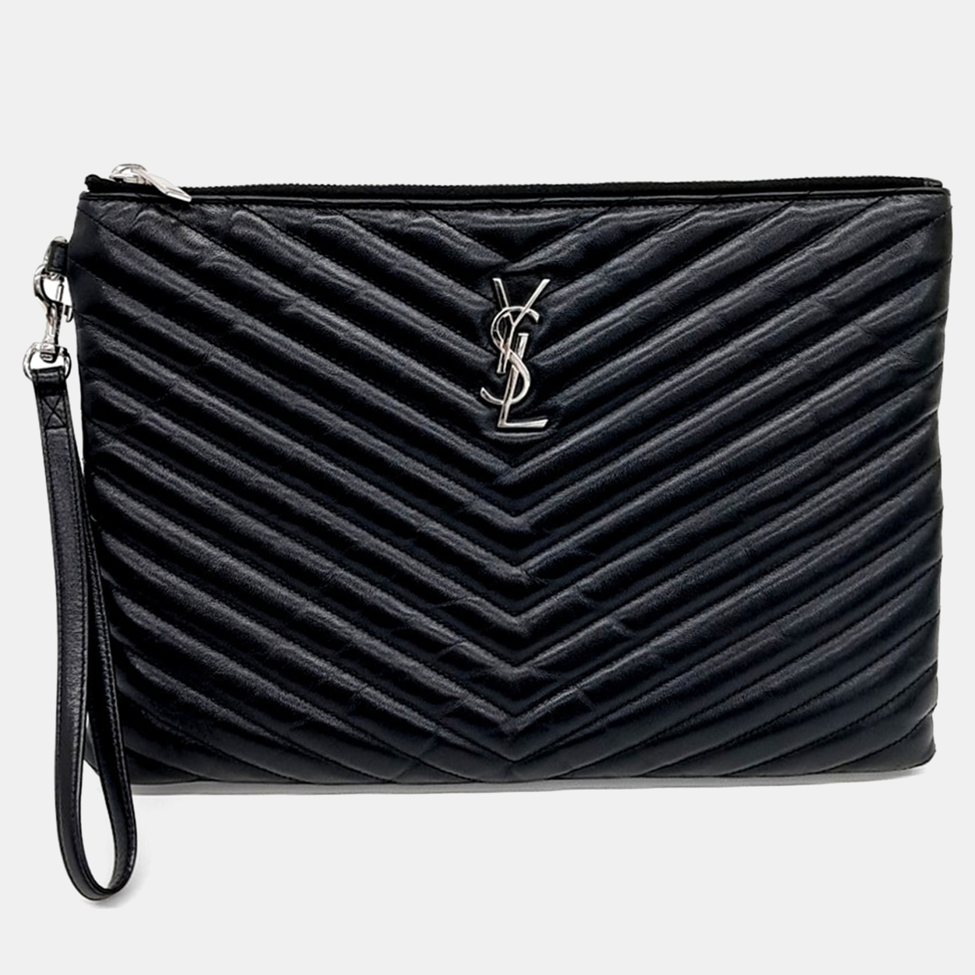 

Saint Laurent Paris Black Leather Monogram Clutch New Medium