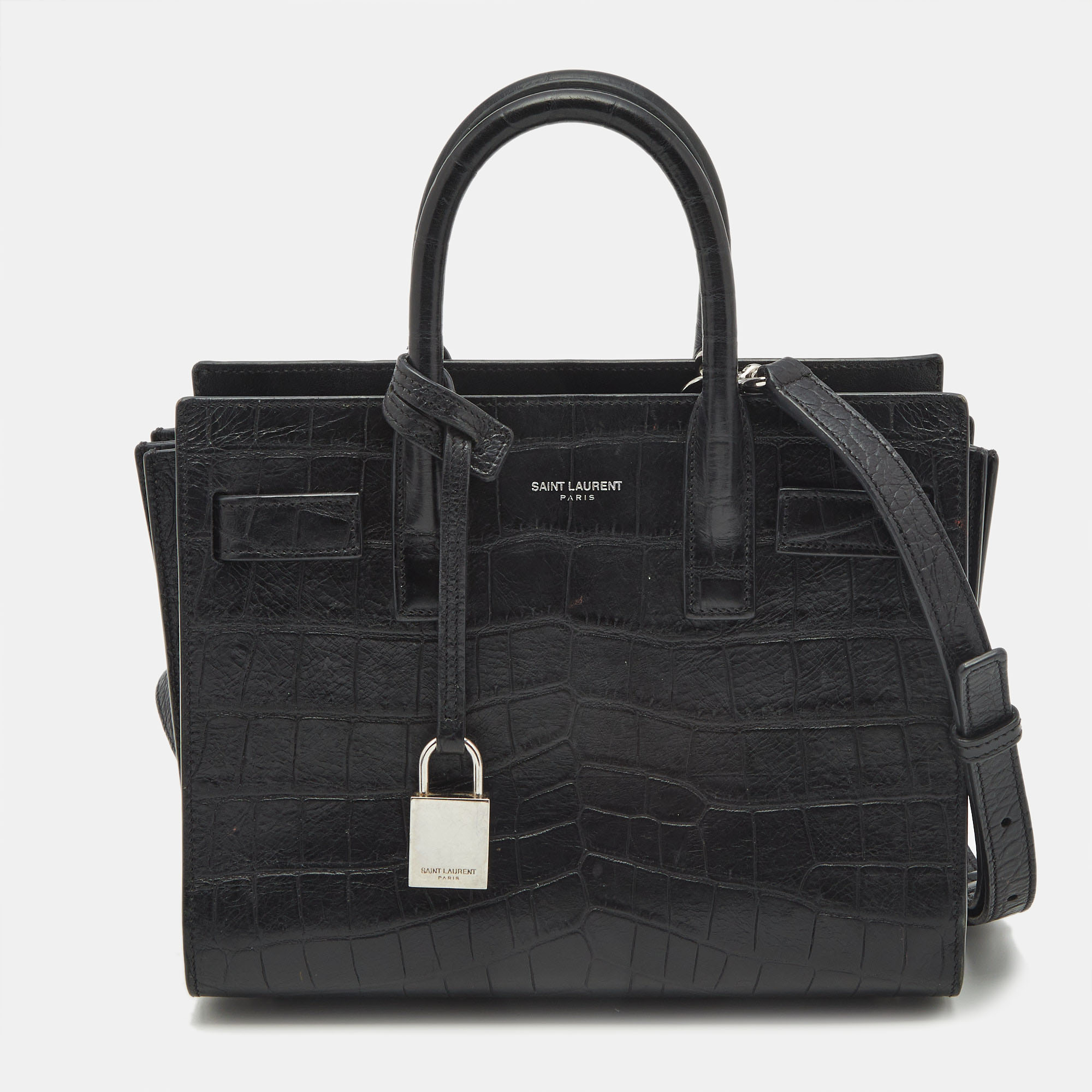 

Saint Laurent Black Croc Embossed Leather Nano Classic Sac De Jour Tote