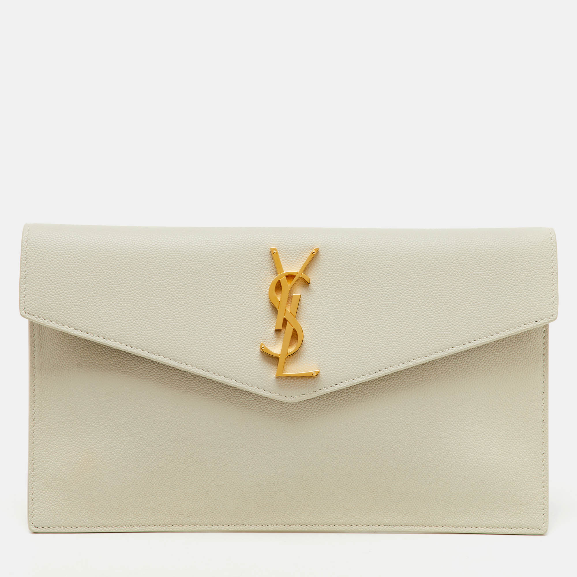 

Saint Laurent Cream Leather Uptown Pouch Clutch