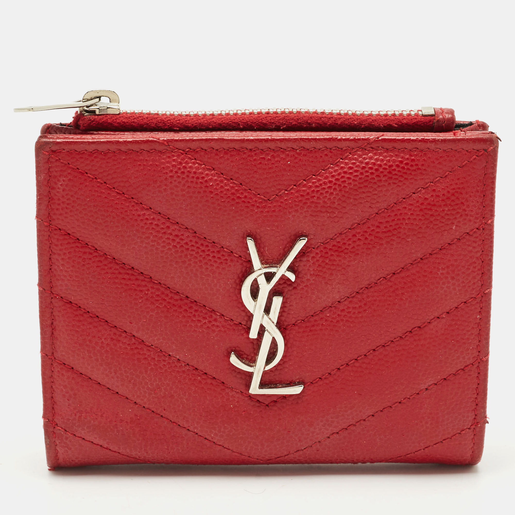 

Saint Laurent Red Matelassé Leather Monogram Compact Wallet