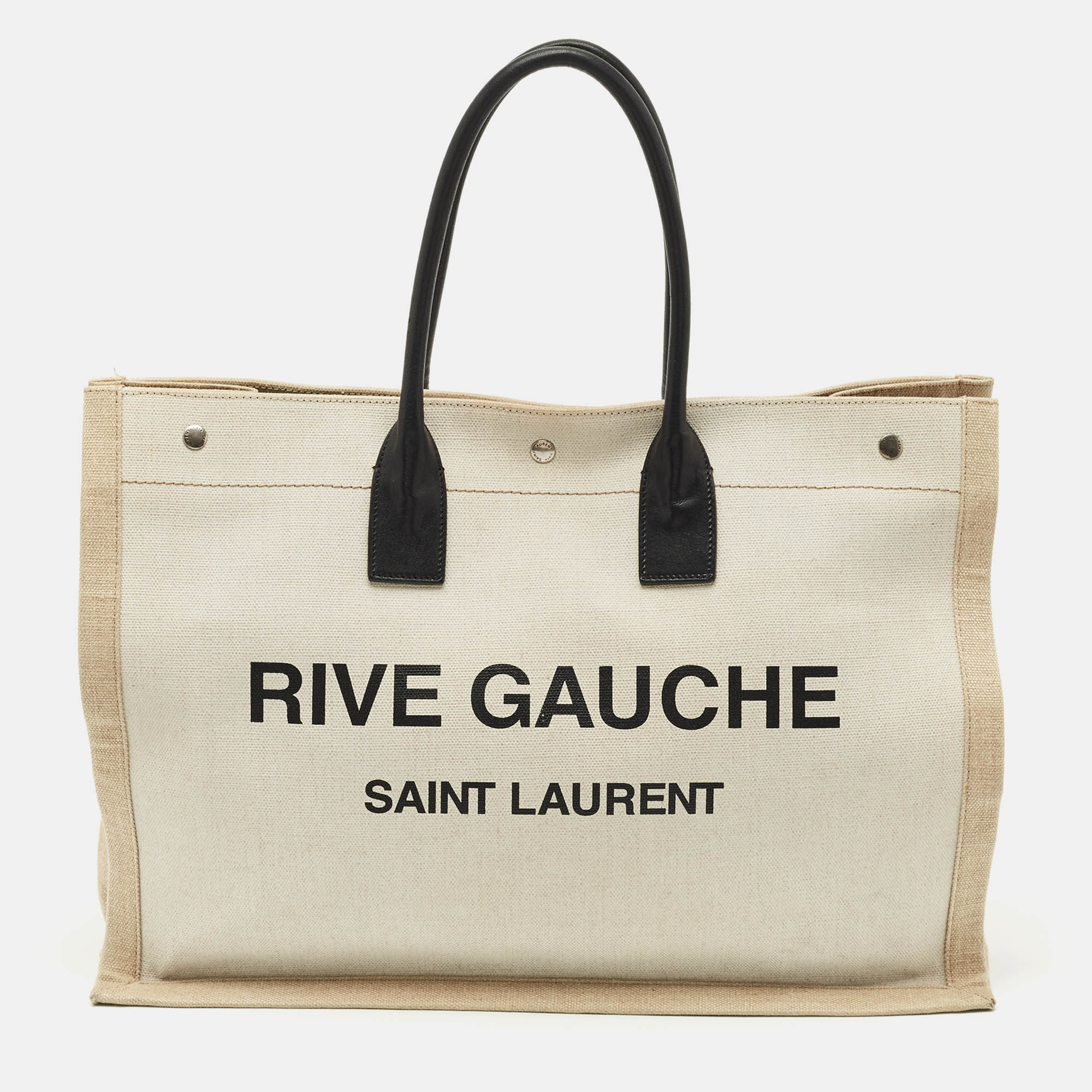 

Saint Laurent Beige/Ivory Canvas and Leather Large Rive Gauche Tote