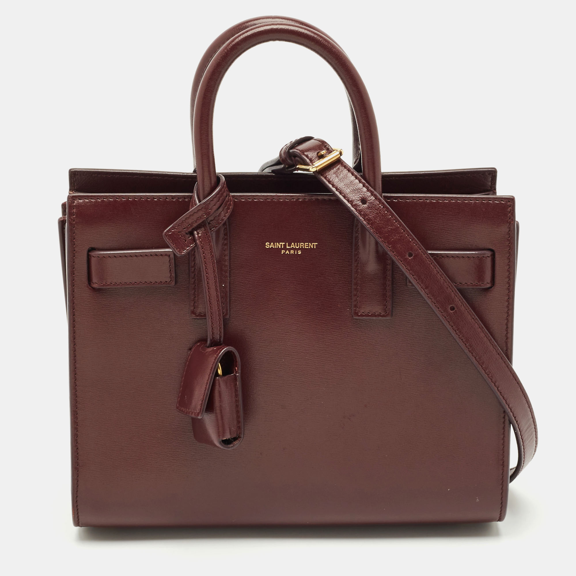 

Saint Laurent Burgundy Leather Nano Classic Sac De Jour Tote