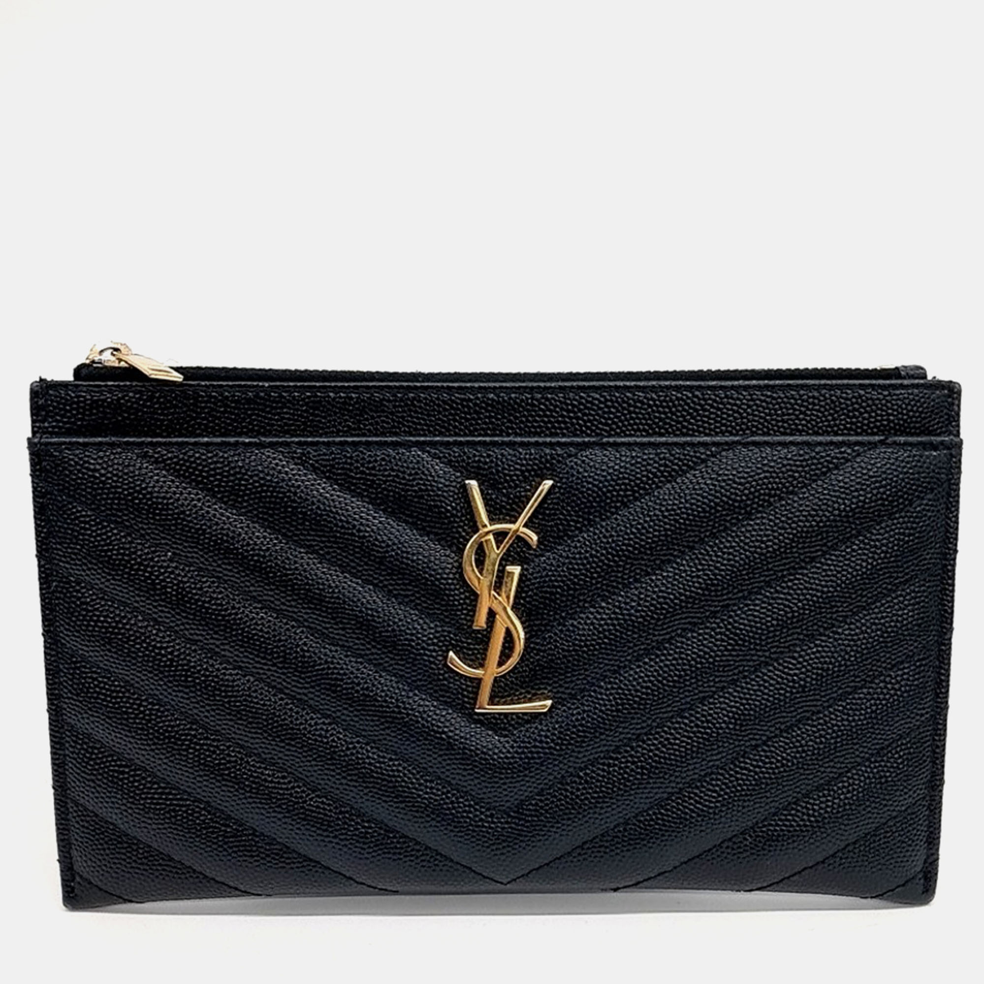 

Saint Laurent Paris Black Leather Monogram Pouch