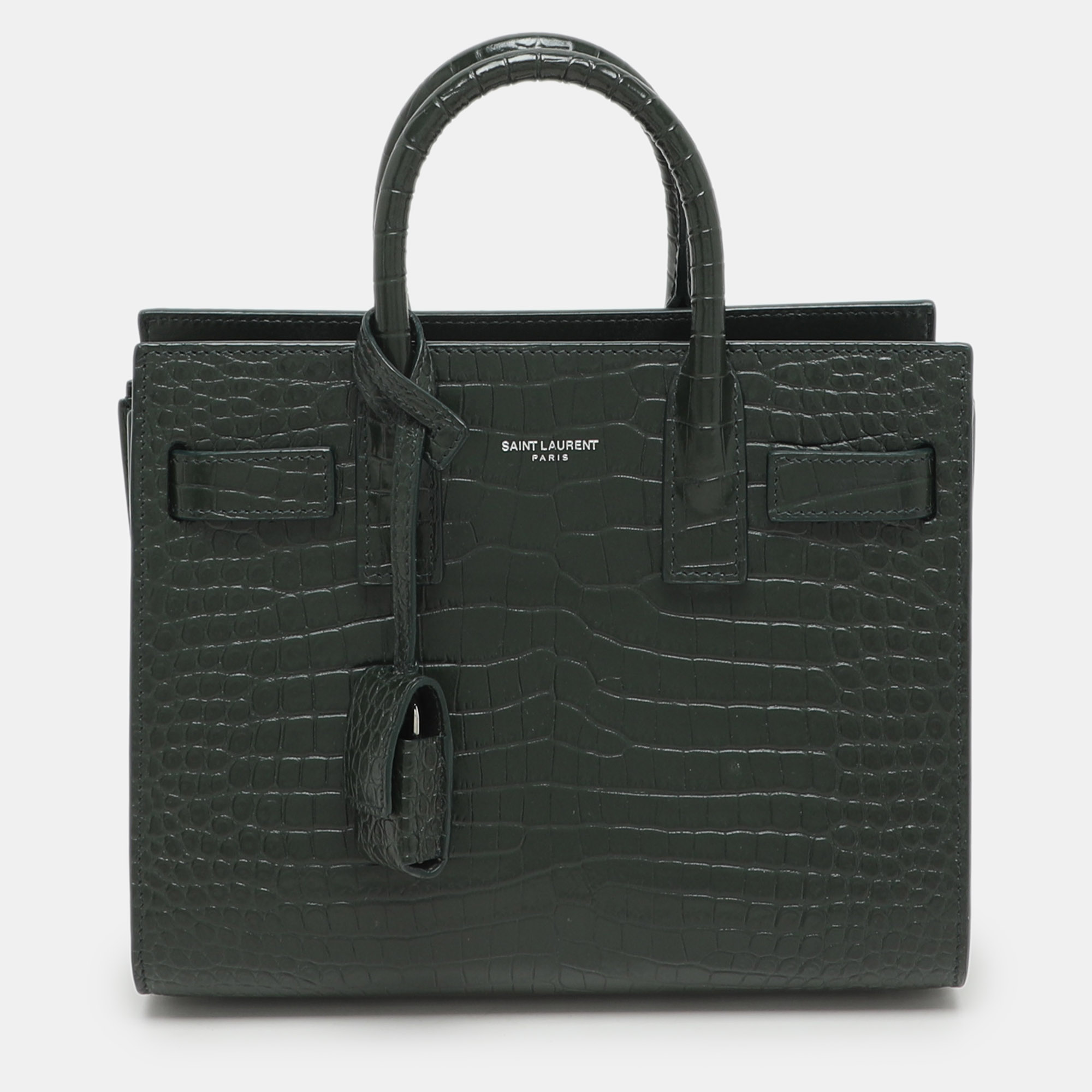 

Saint Laurent Green Croc Embossed Leather Nano Classic Sac De Jour Tote