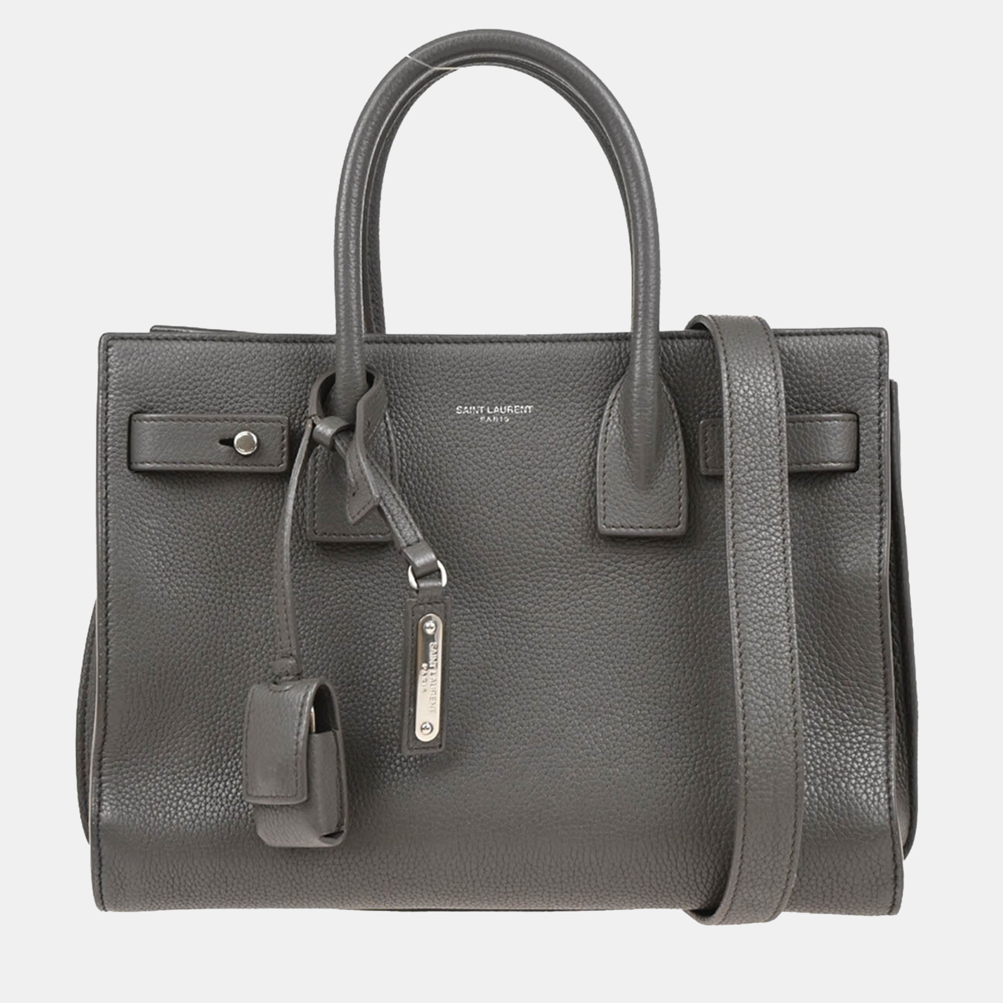 

Saint Laurent Paris Sac de Jour Gray Calfskin Leather Tote Bag, Grey
