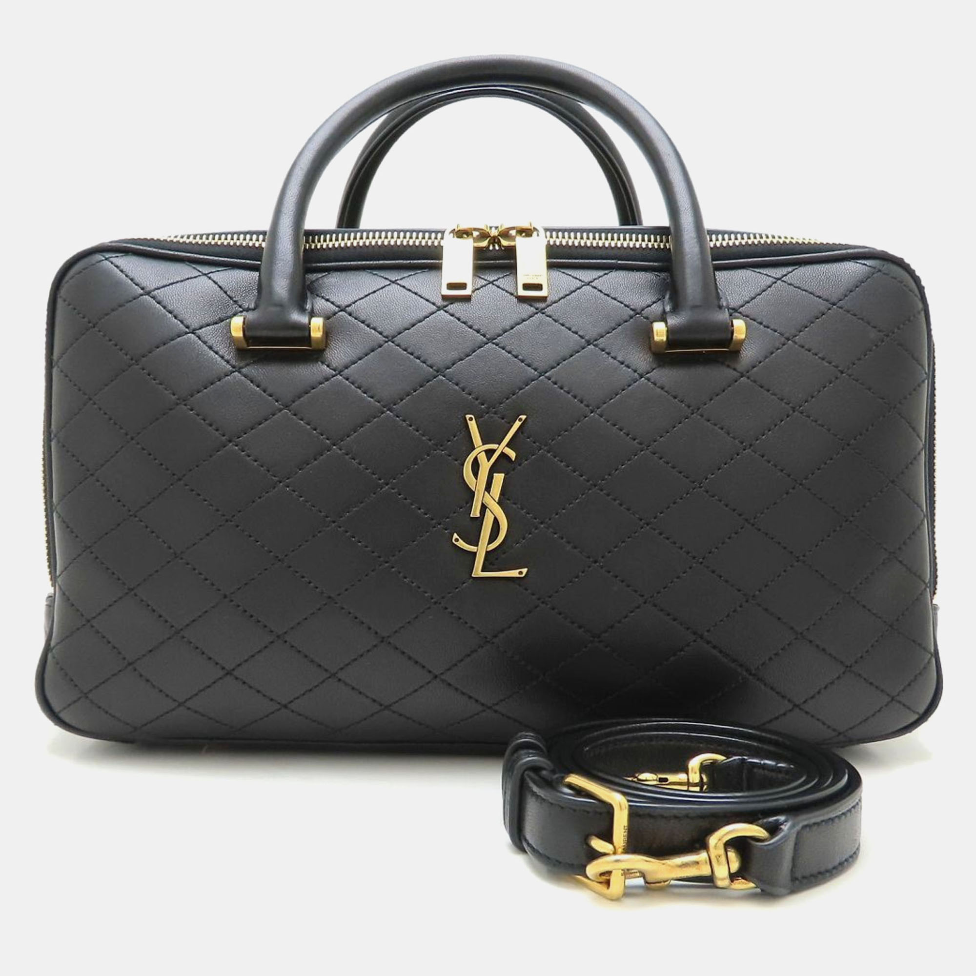 

Saint Laurent Paris Lyia Black Lambskin Leather Duffel Bag