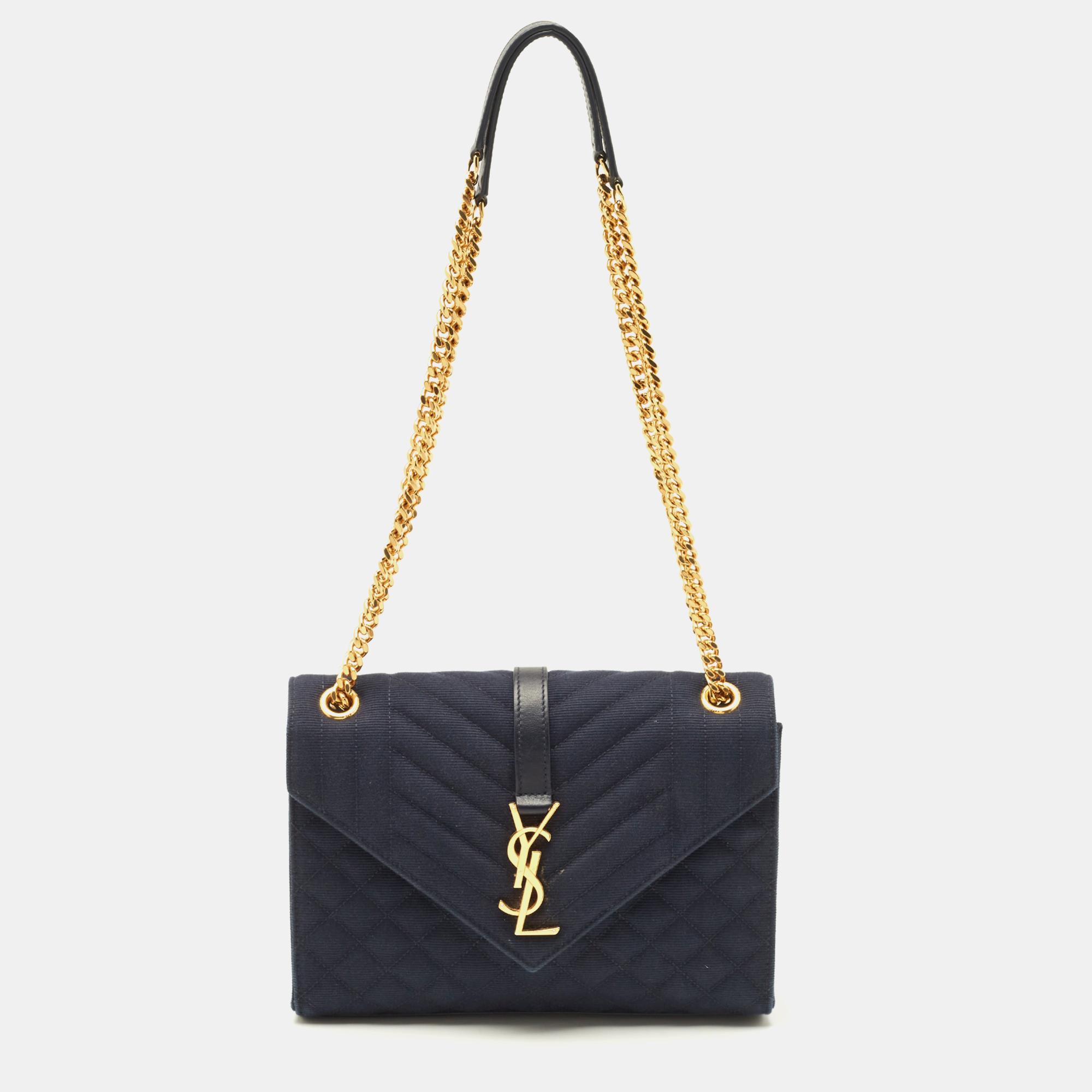 

Saint Laurent Navy Blue Mix Matelassé Fabric  Envelope Shoulder Bag