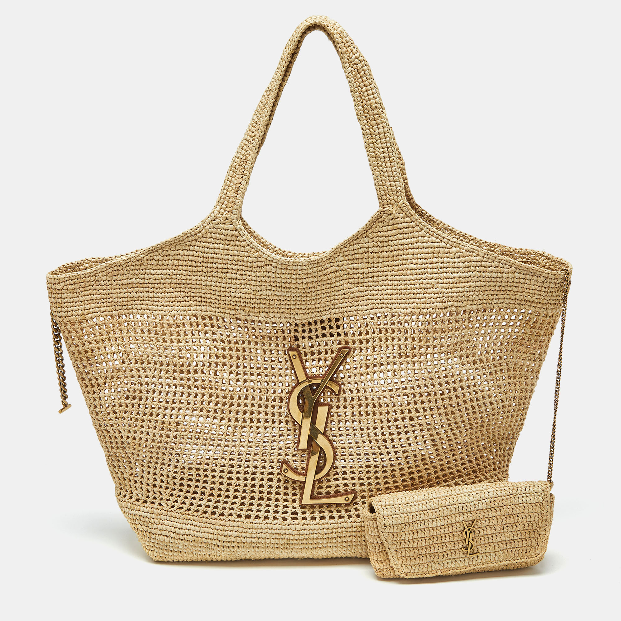 

Saint Laurent Natural Raffia Maxi Icare Shopping Tote, Tan
