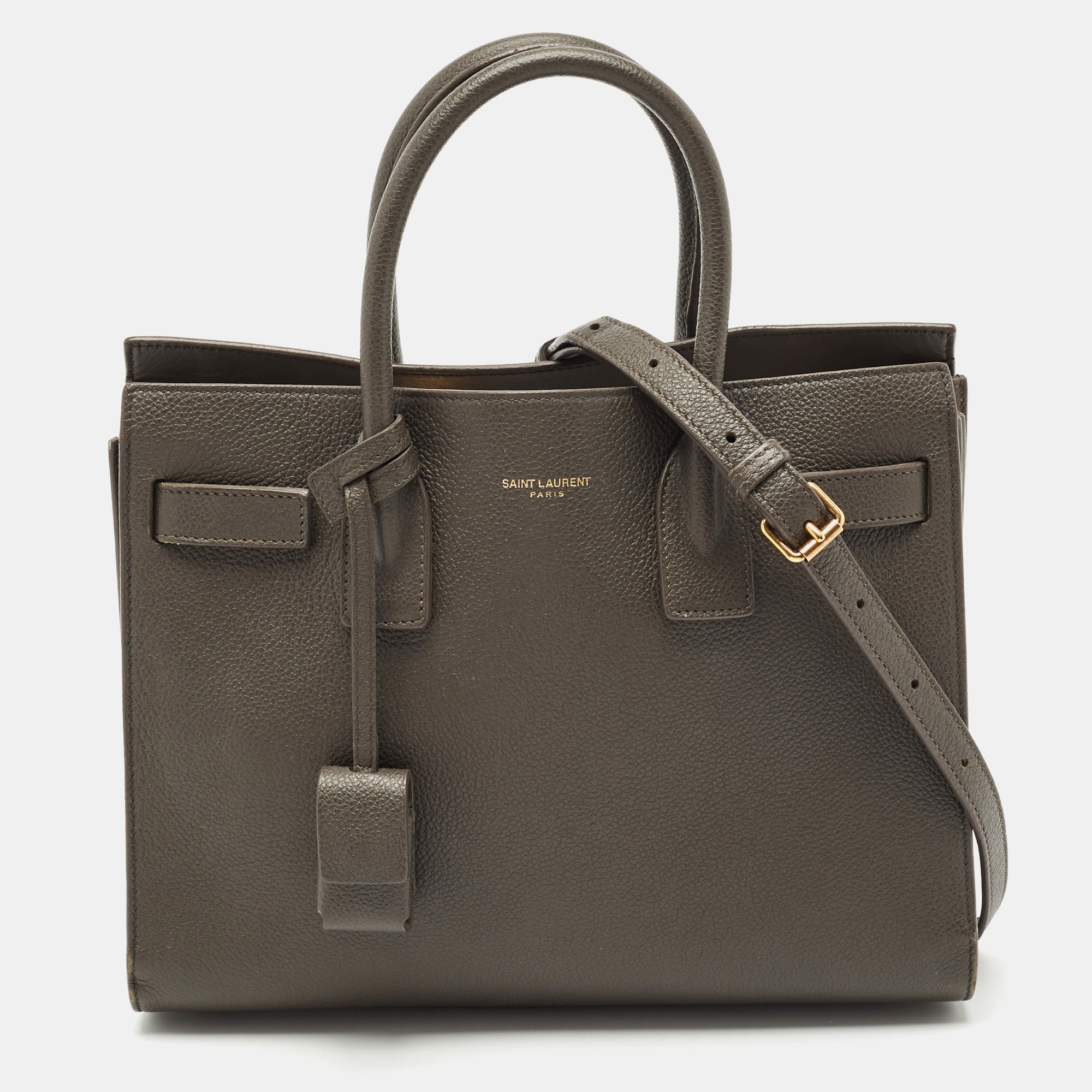 

Saint Laurent Olive Green Leather Baby Classic Sac De Jour Tote