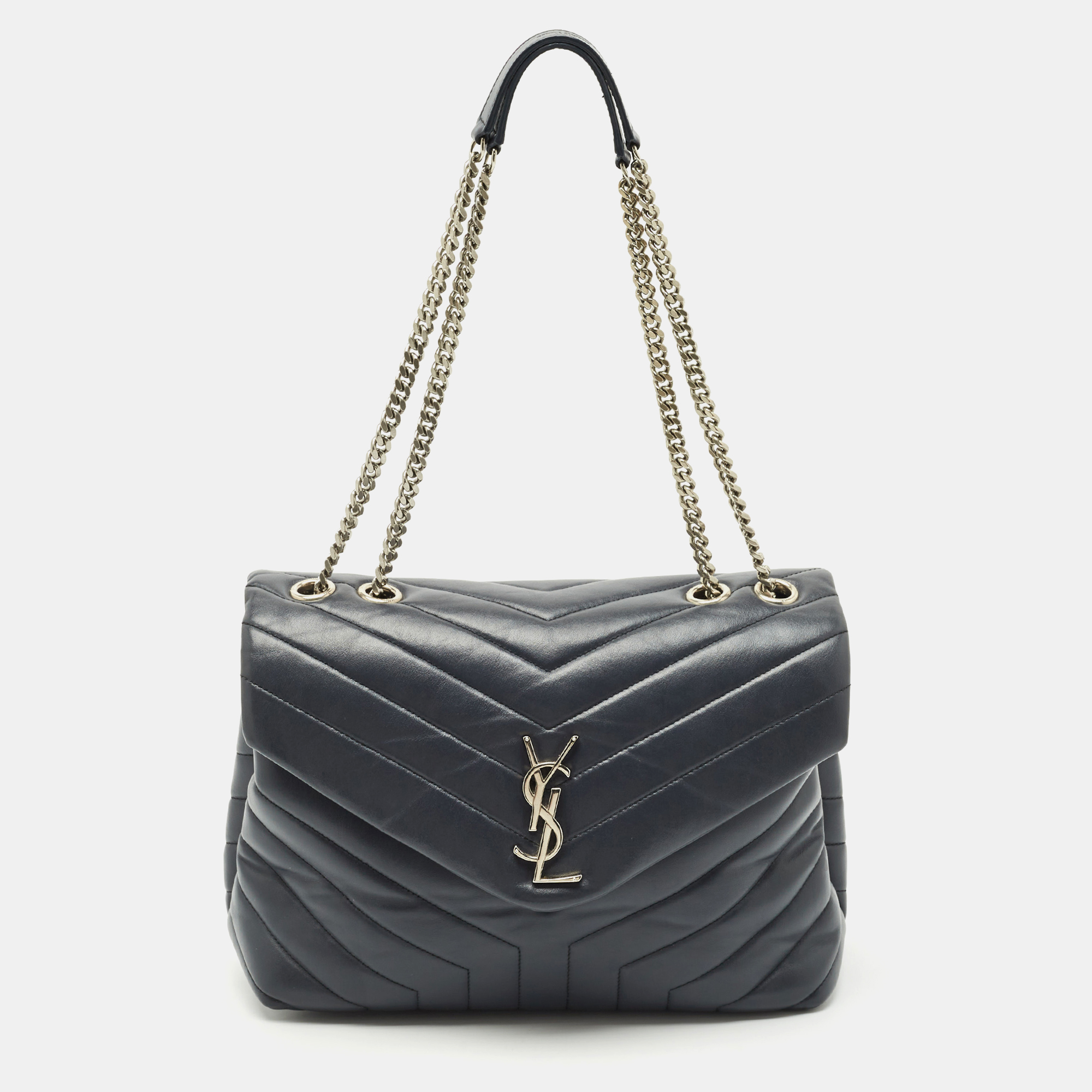 

Saint Laurent Dark Grey Matelassé Leather  Loulou Shoulder Bag