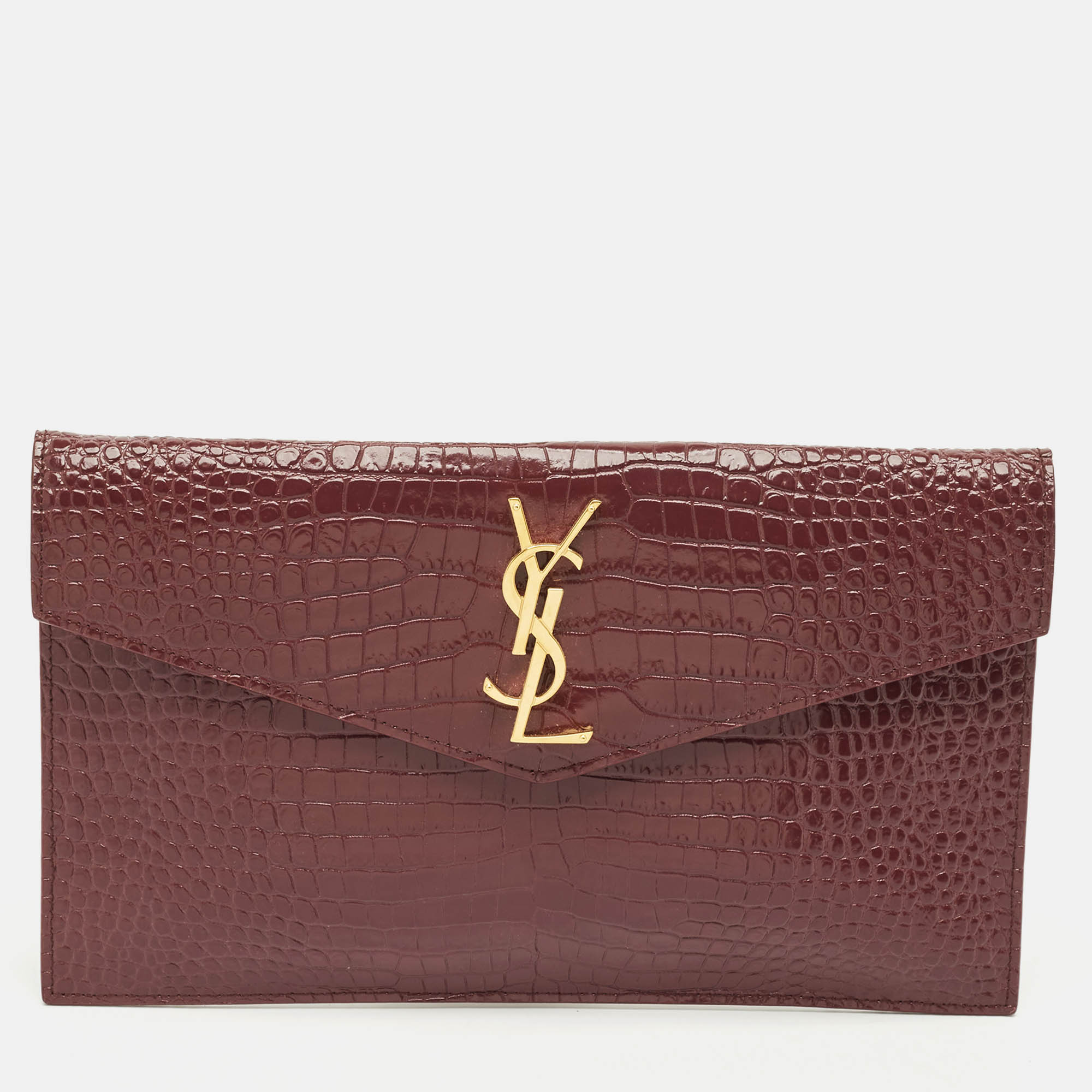

Saint Laurent Burgundy Croc Embossed Leather Medium Uptown Clutch