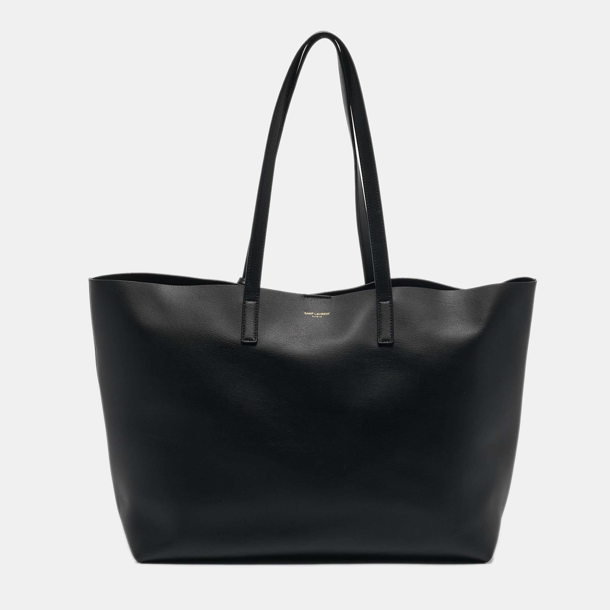 Pre-owned Saint Laurent Black Leather Large East West Shopper Tote