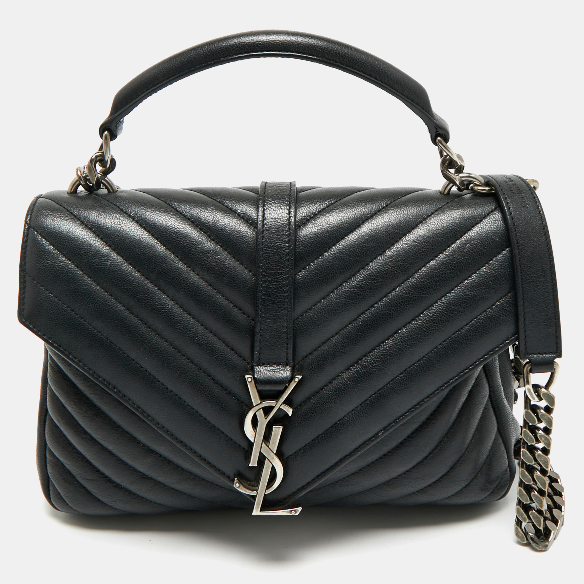 

Saint Laurent Black Matelassé Leather  College Top Handle Bag