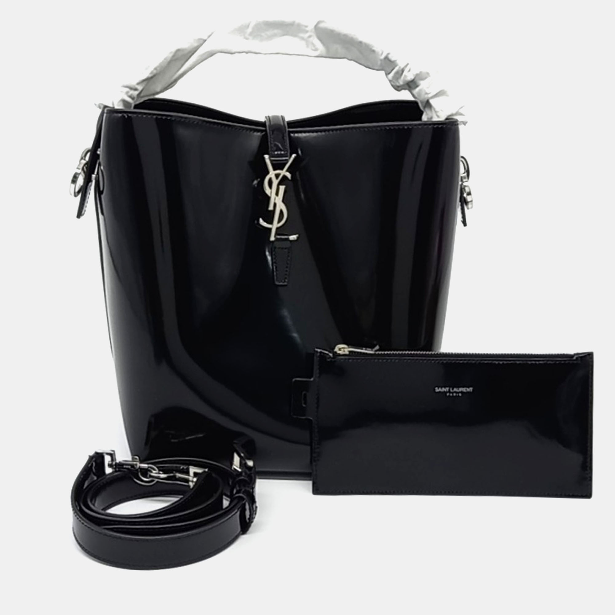 

Saint Laurent Paris Black Leather LE37 Cassandra Bucket Bag