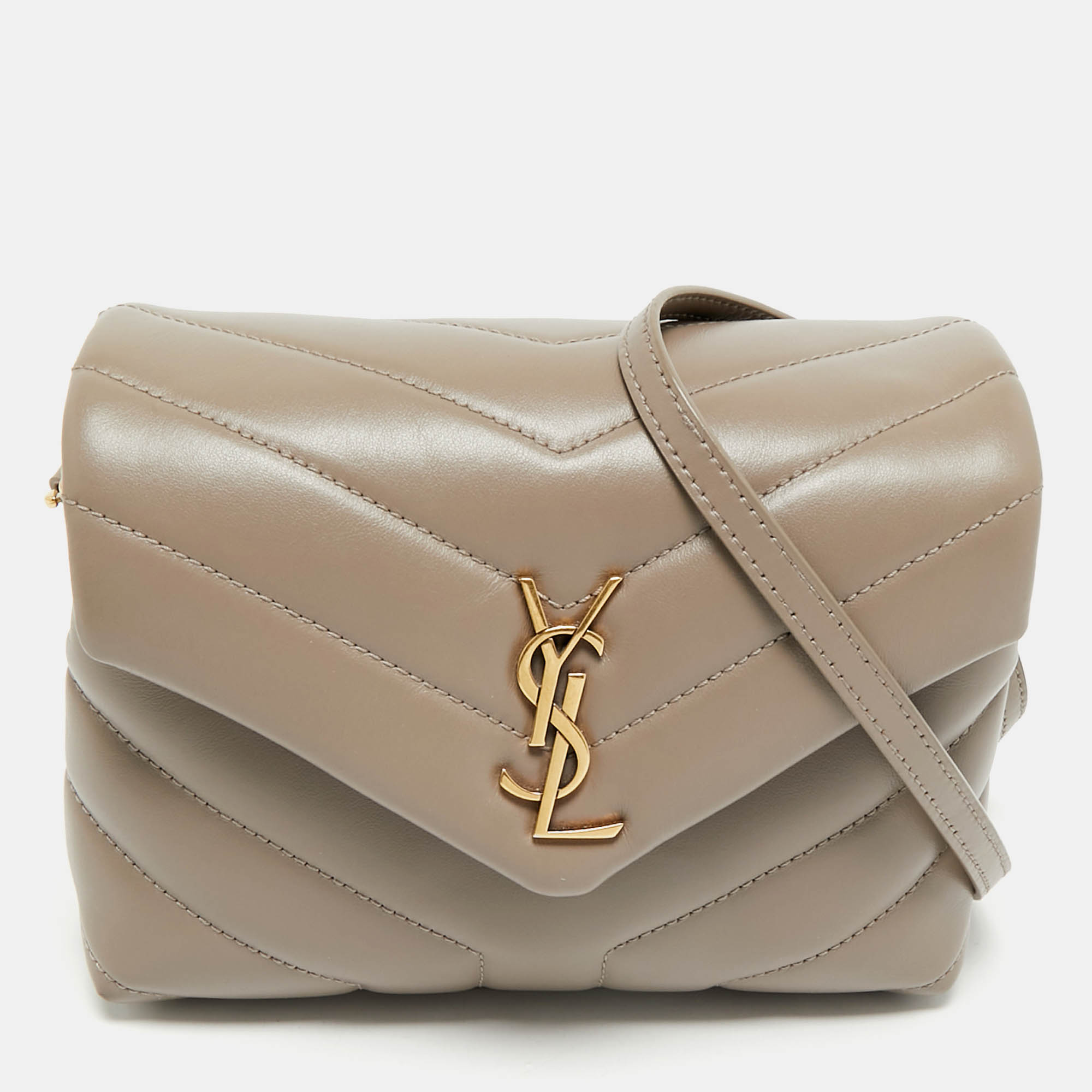 

Saint Laurent Dark Beige Matelassé Leather Toy Loulou Crossbody Bag