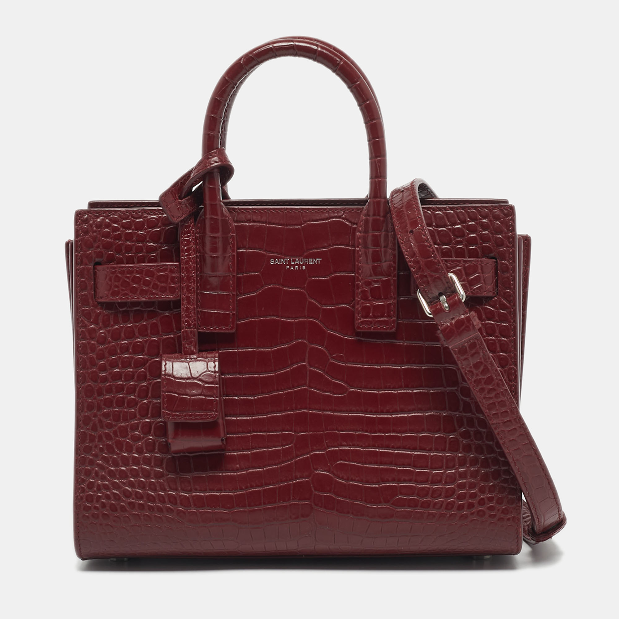 Pre-owned Saint Laurent Red Croc Embossed Leather Nano Classic Sac De Jour Tote