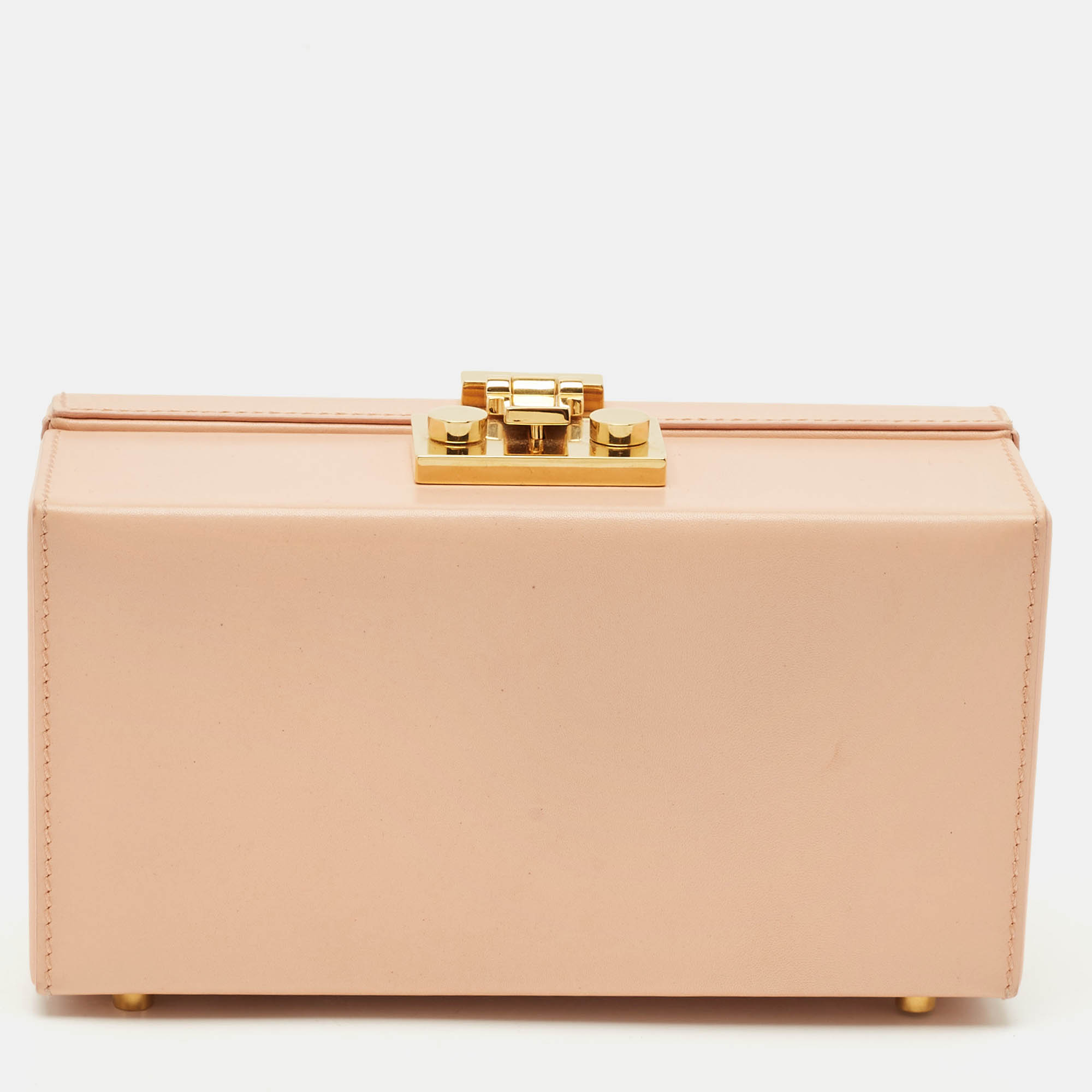Pre-owned Saint Laurent Peach Leather Box Clutch In Orange