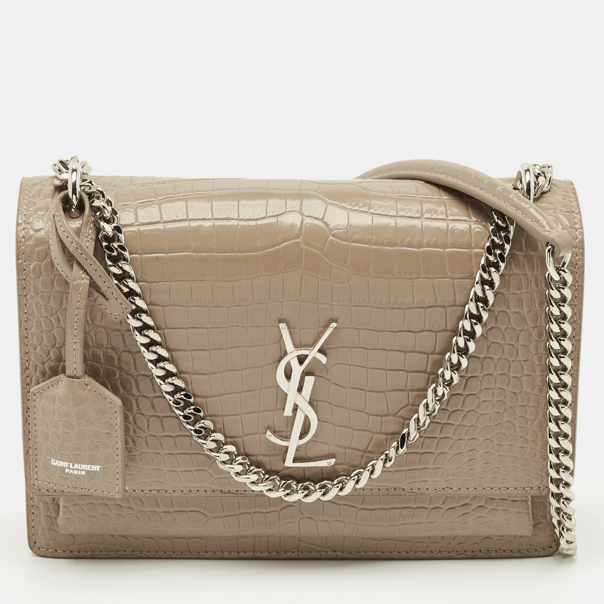 

Saint Laurent Beige Croc Embossed Leather  Sunset Shoulder Bag
