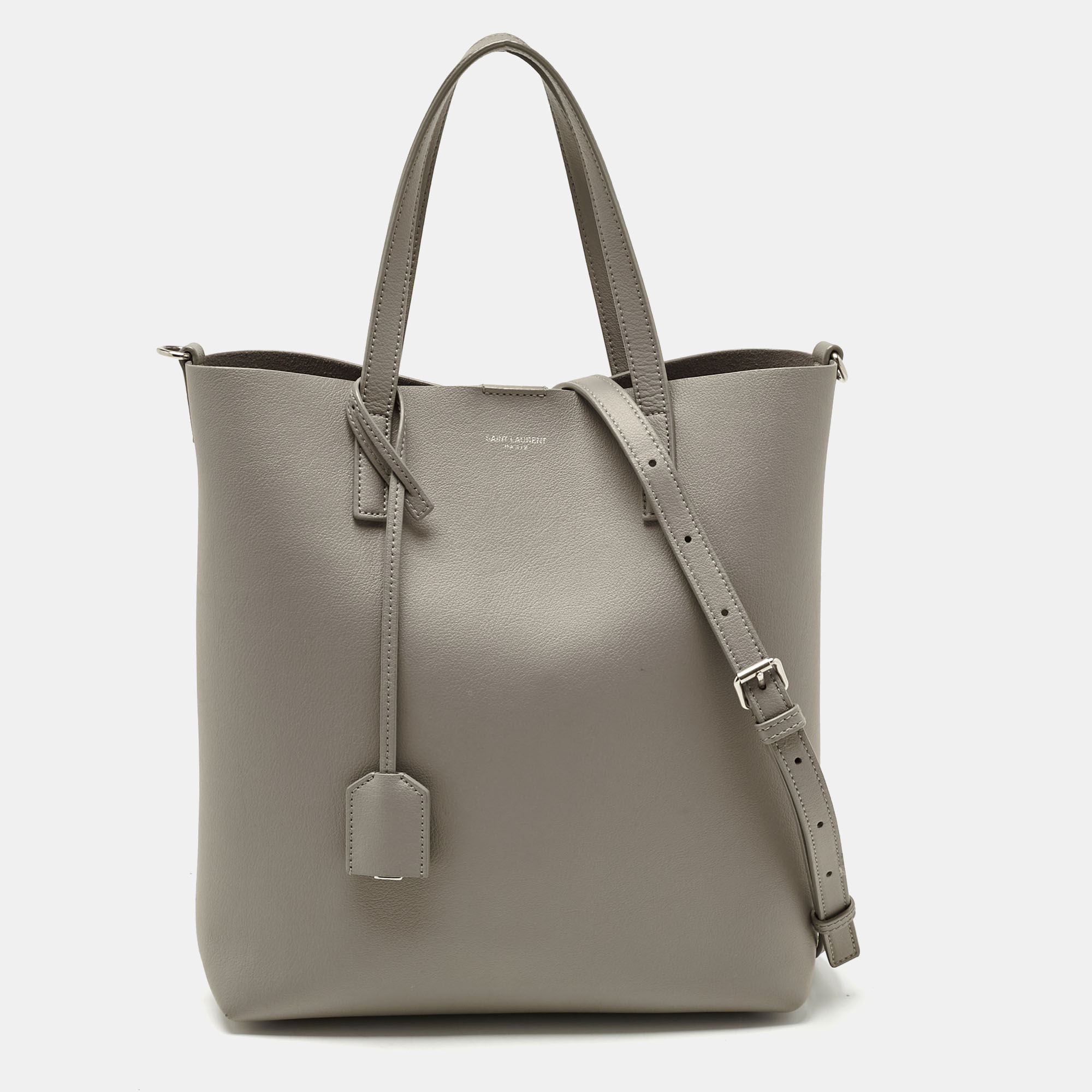 Pre-owned Saint Laurent Grey Leather Toy Shopper Tote In Gray