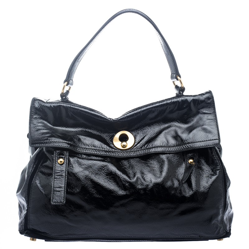 Saint Laurent Black Patent Leather Large Muse Two Satchel