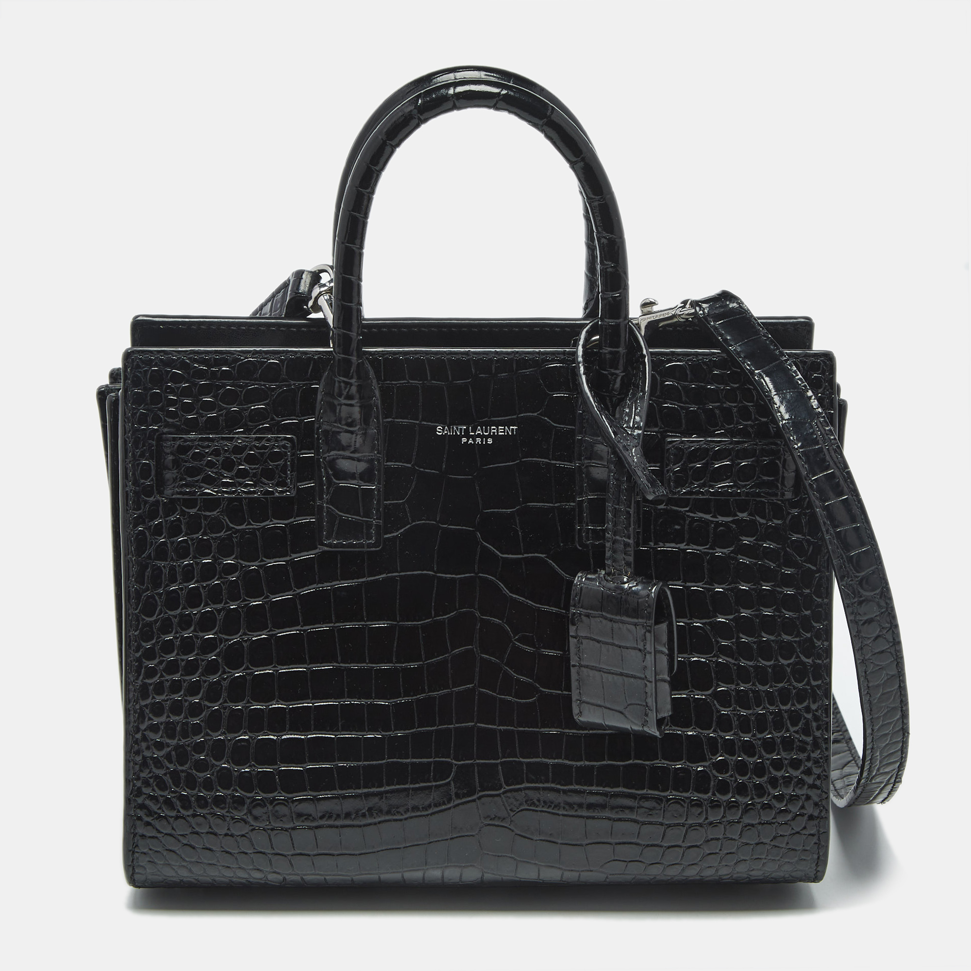 

Saint Laurent Black Croc Embossed Leather Nano Classic Sac De Jour Tote