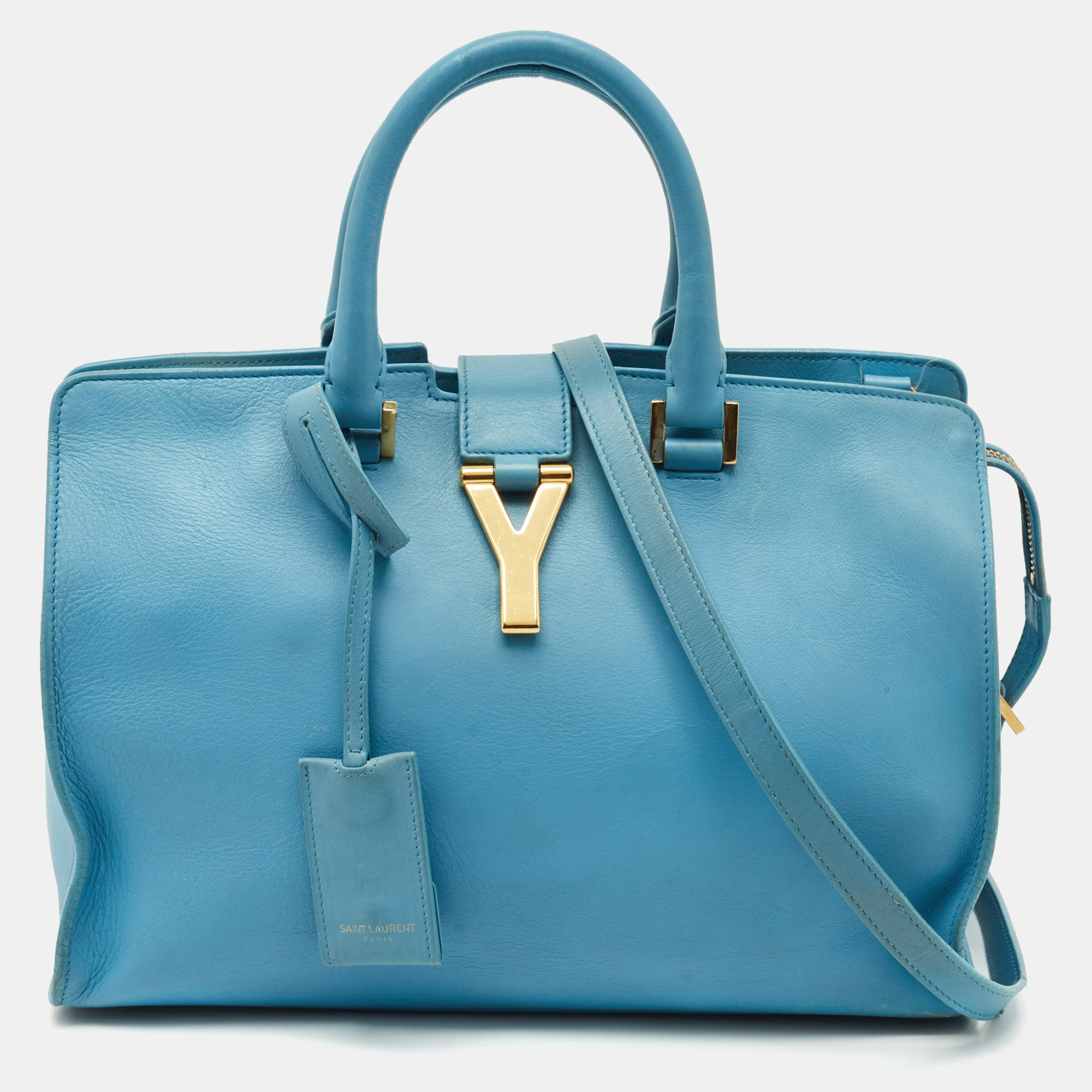 Pre-owned Saint Laurent Light Blue Leather Small Cabas Chyc Tote