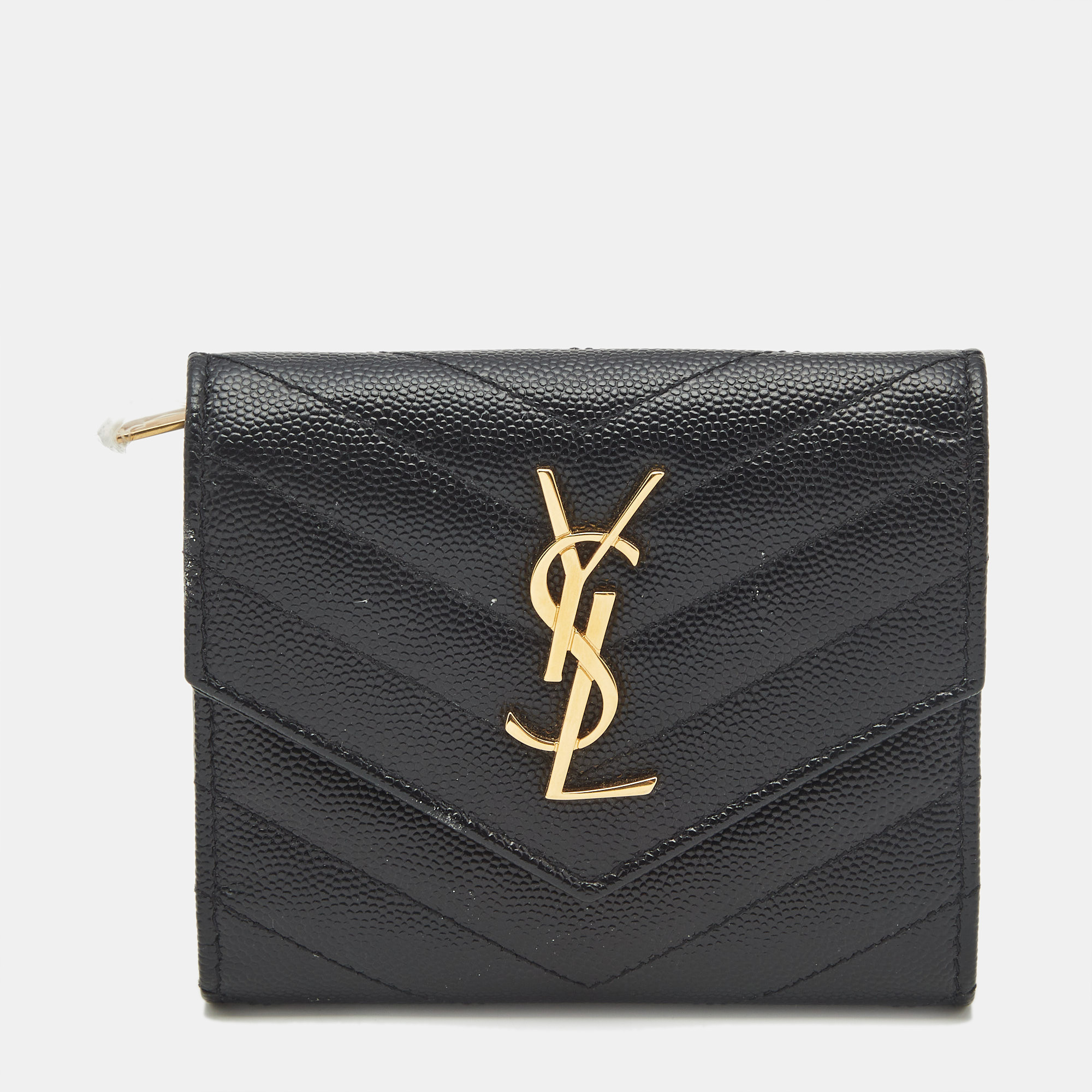 

Saint Laurent Black Matelasse Leather Cassandre Trifold Wallet