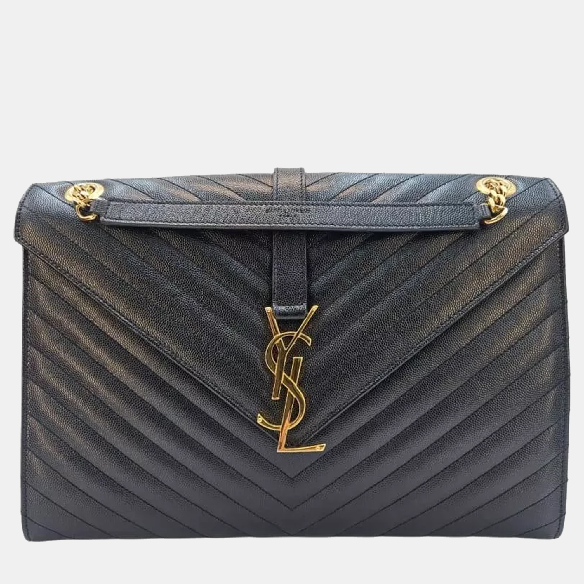 

Saint Laurent Envelope Navy Chevron Grain Leather Shoulder Bag, Navy blue