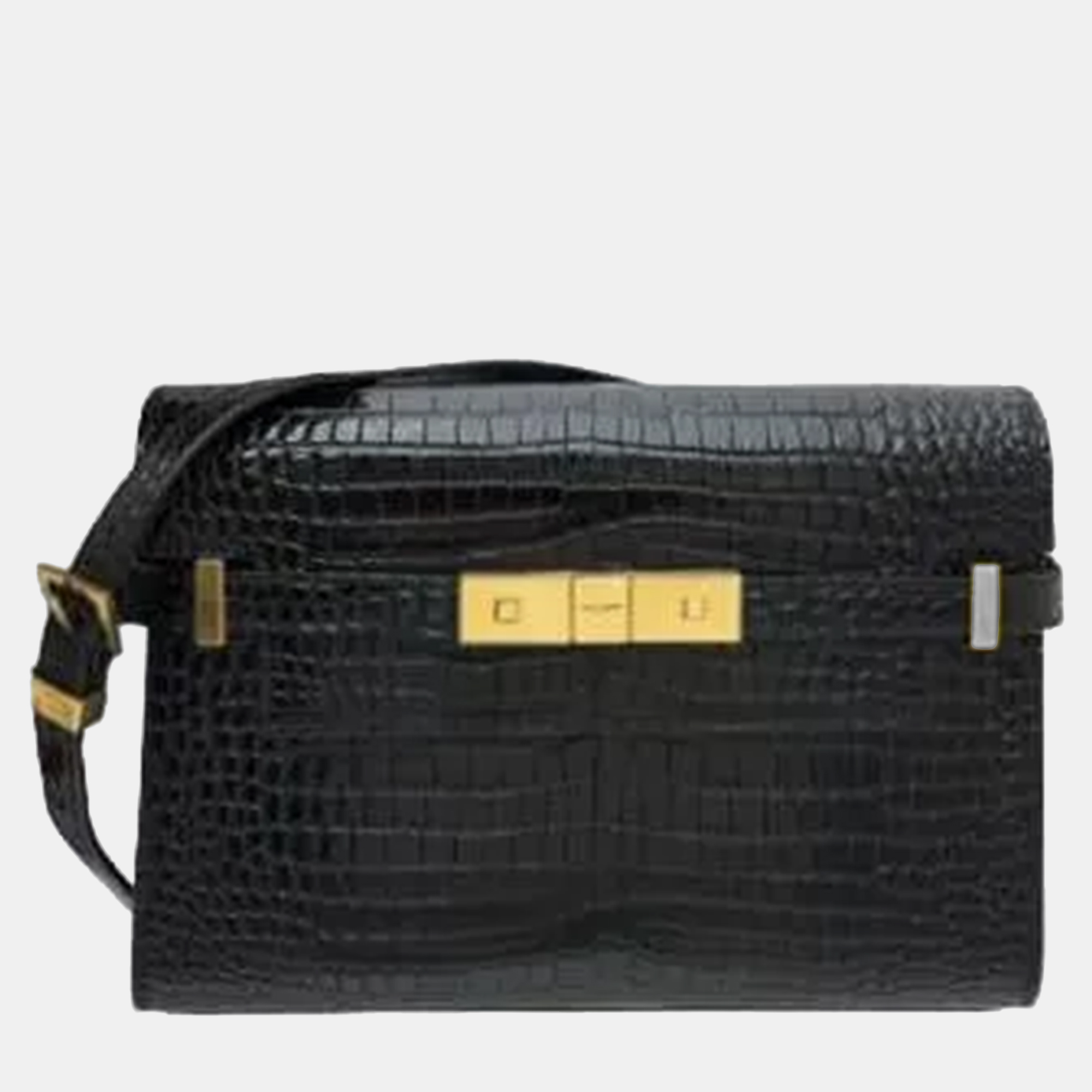

Saint Laurent Manhattan Black Embossed Leather Shoulder Bag