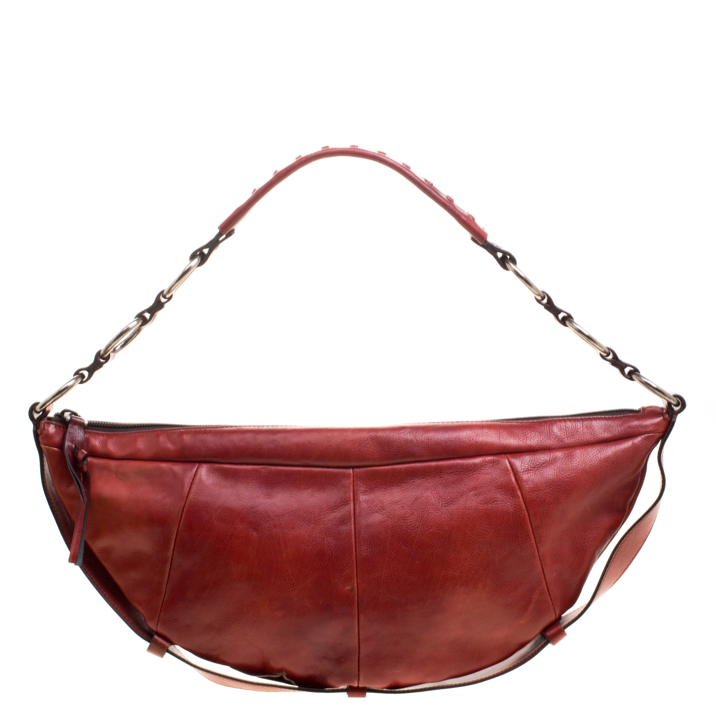 Saint Laurent Red Leather Half Moon Shoulder Bag