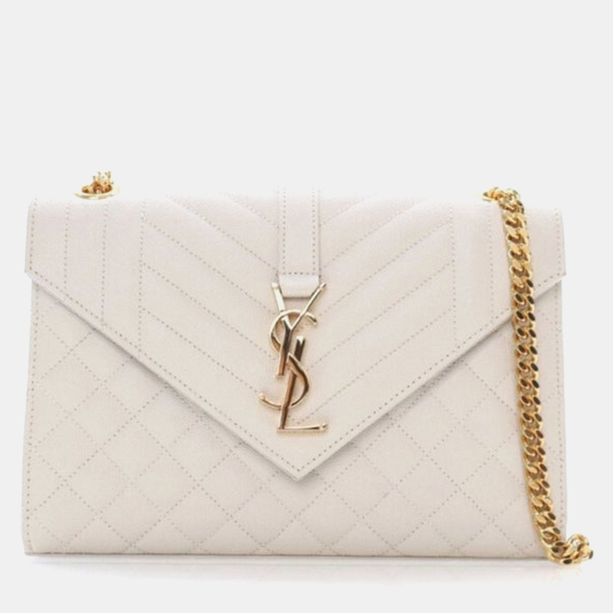

Saint Laurent Envelope Medium Beige Grained Calfskin Flap Bag