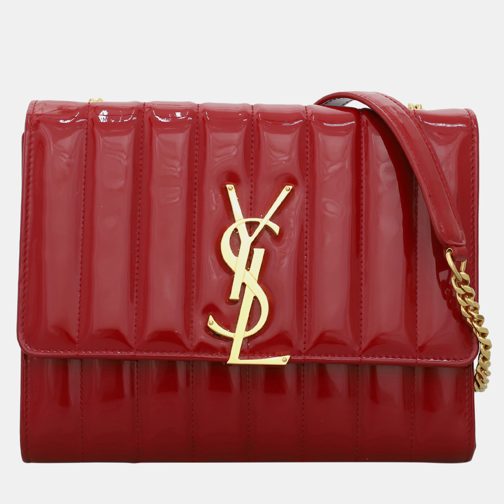 

Saint Laurent Paris Patent Vicky Crossbody Bag, Red