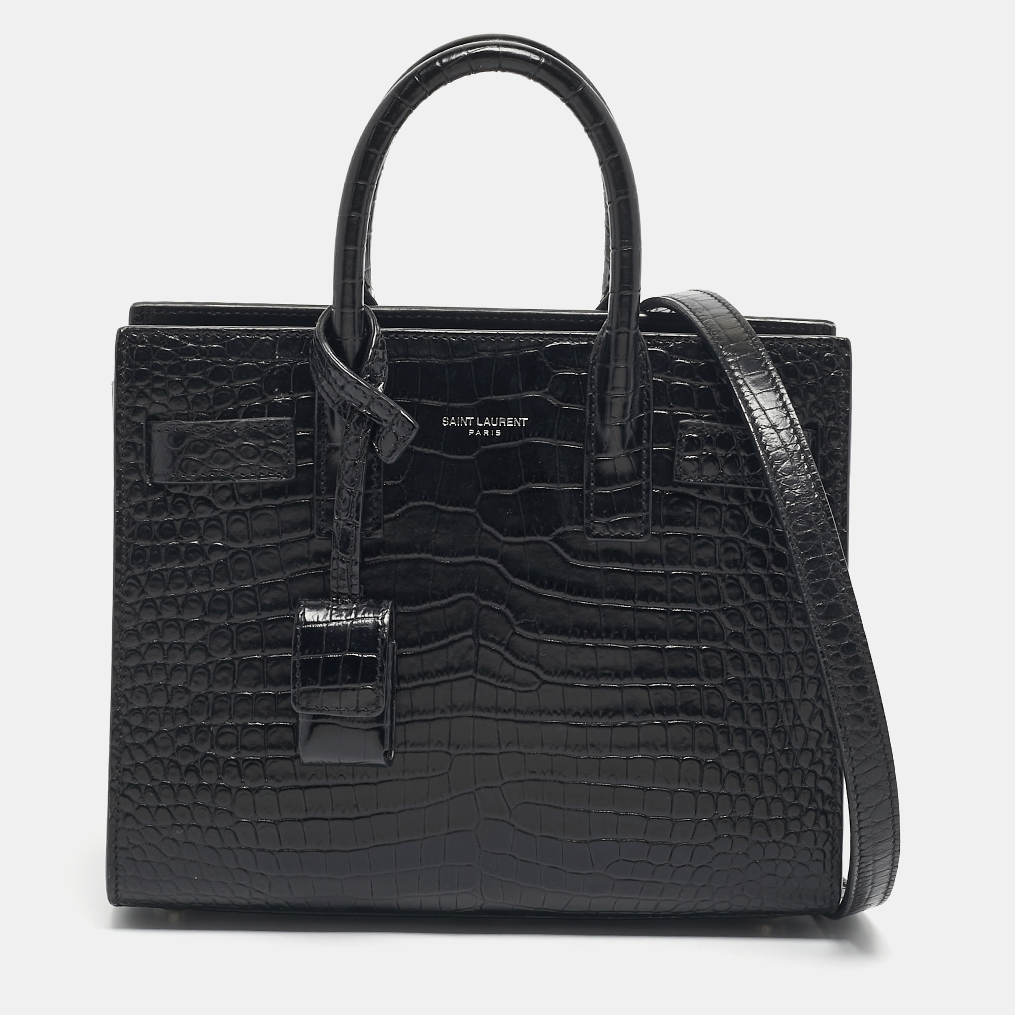 

Saint Laurent Black Croc Embossed Leather Nano Classic Sac De Jour Tote