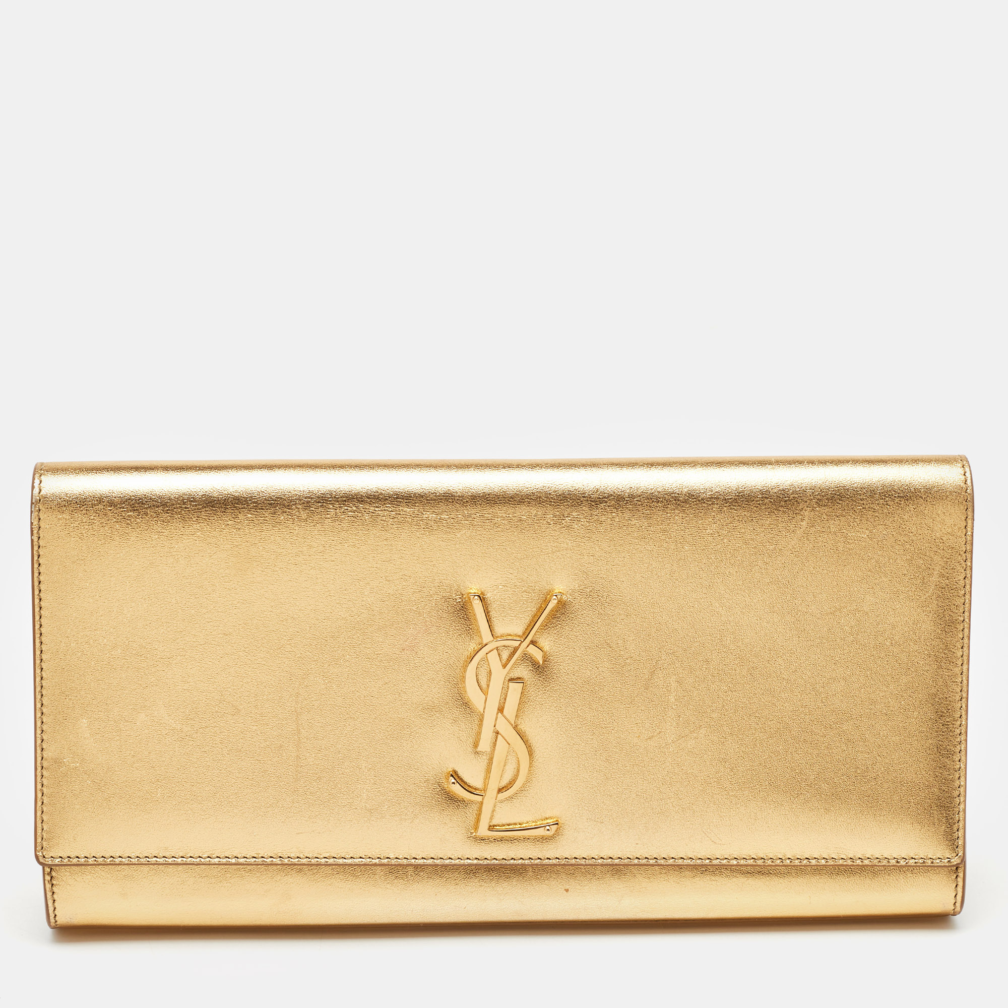 

Saint Laurent Metallic Gold Leather Belle De Jour Flap Clutch
