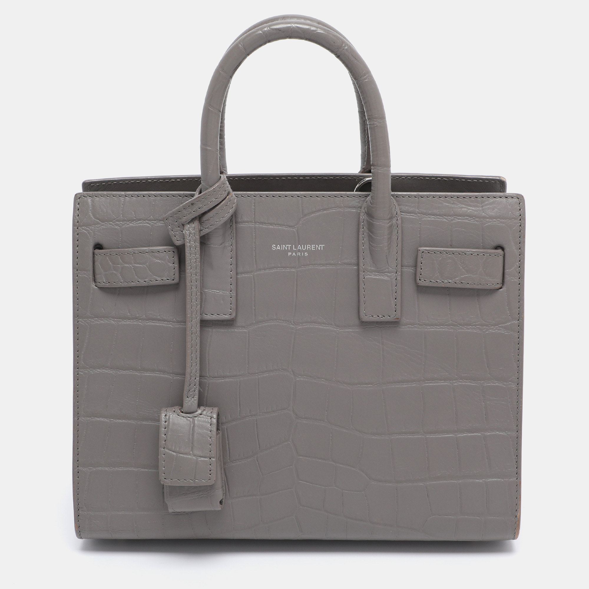 

Saint Laurent Grey Croc Embossed Leather Nano Classic Sac De Jour Tote