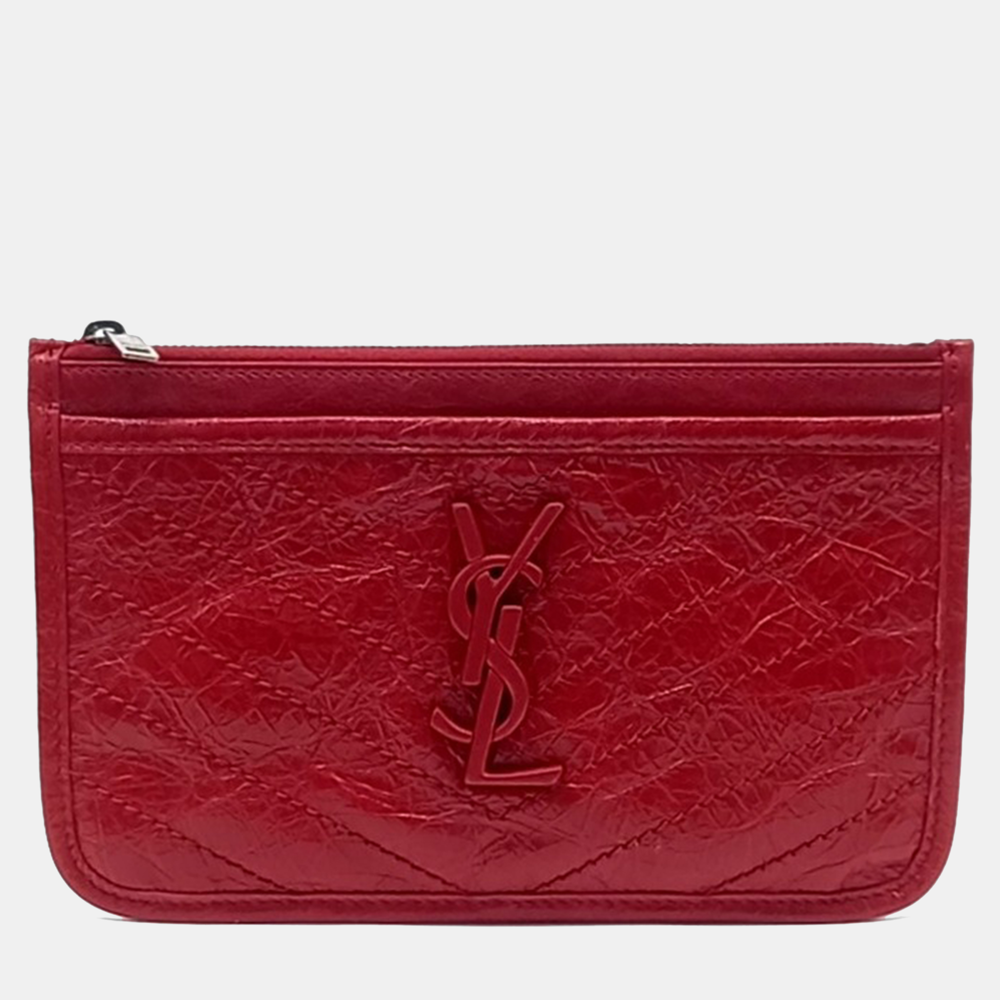 

Saint Laurent Paris Red Leather Niki Ville Pouch