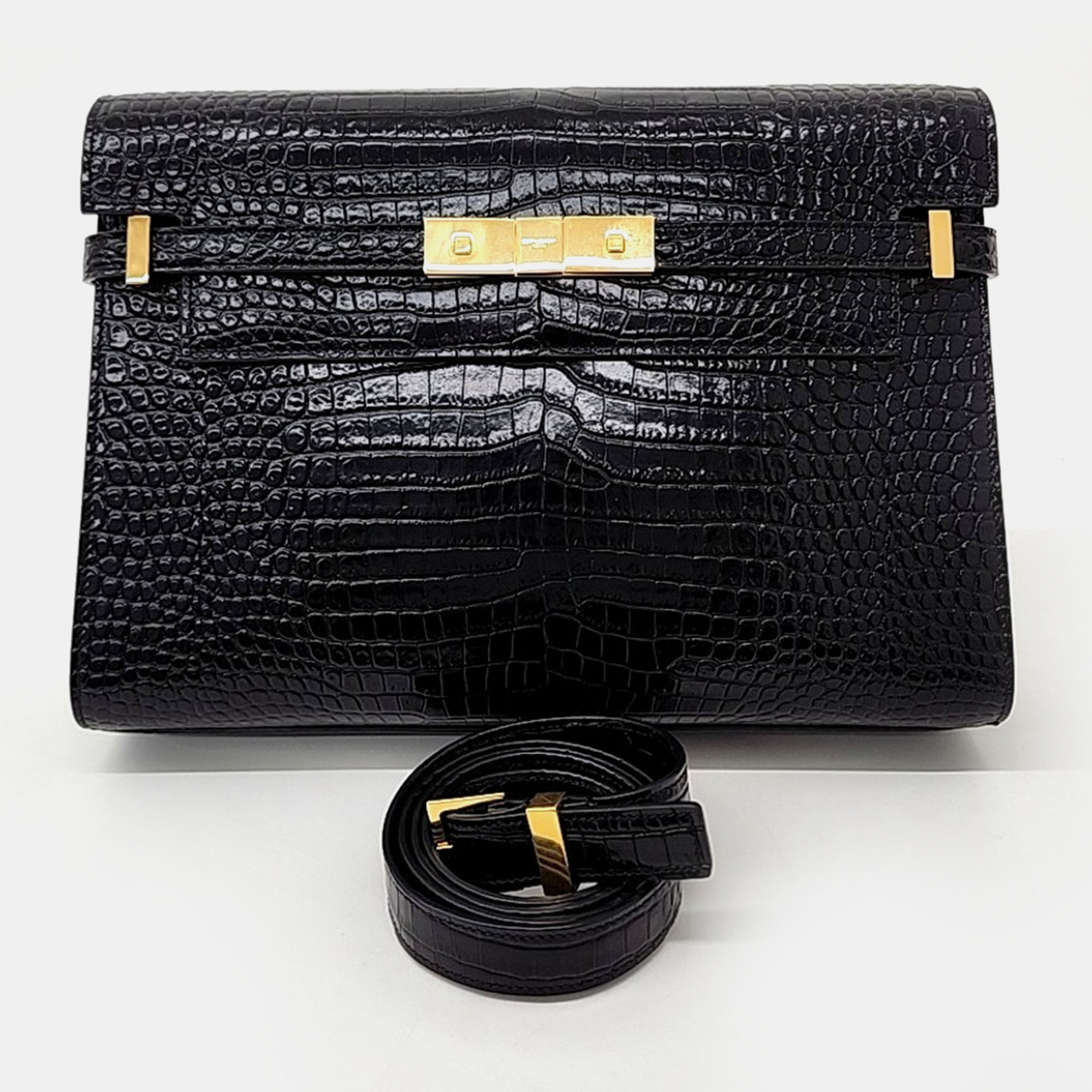 

Saint Laurent Paris Black Patent Leather Manhattan Shoulder Bag