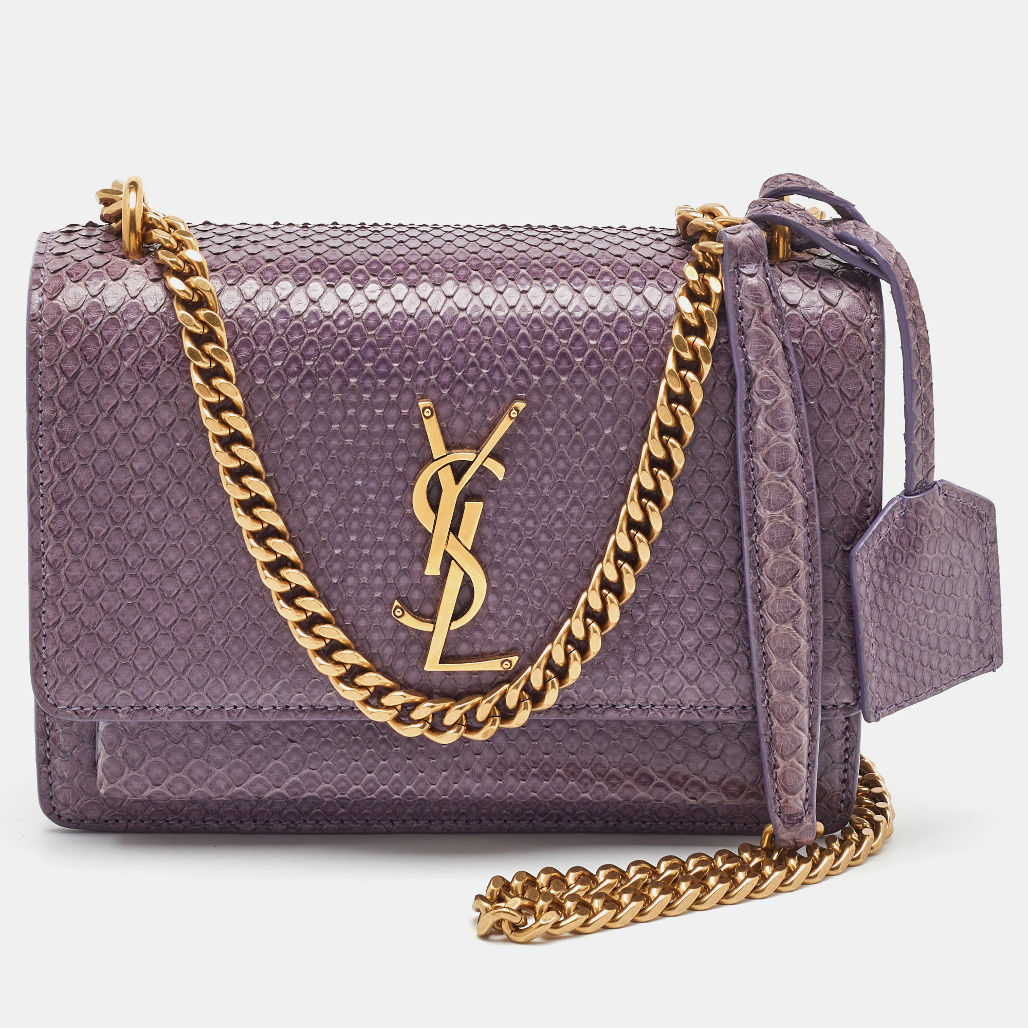 

Saint Laurent Purple Python Small Sunset Chain Shoulder Bag