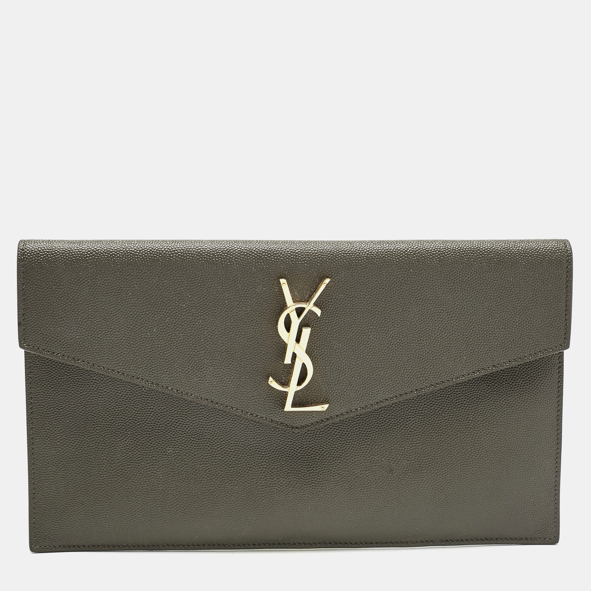 

Saint Laurent Olive Green Leather Uptown Clutch