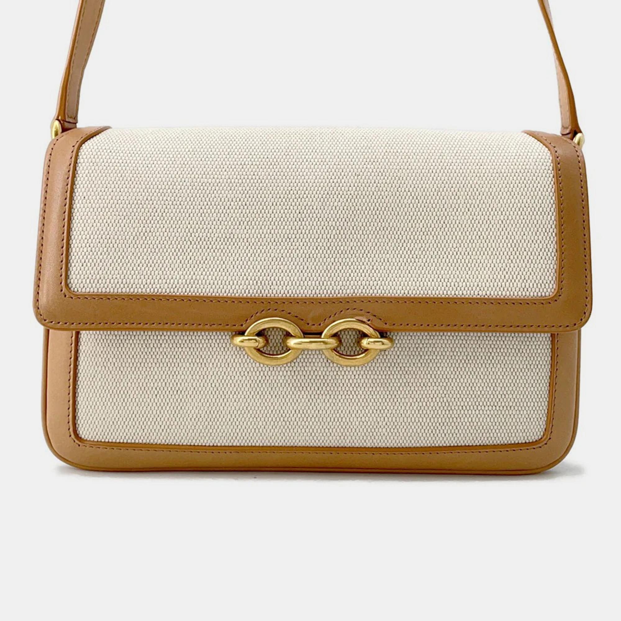 

Saint Laurent Paris Le Maillon Beige Ivory Leather Canvas Shoulder Bag