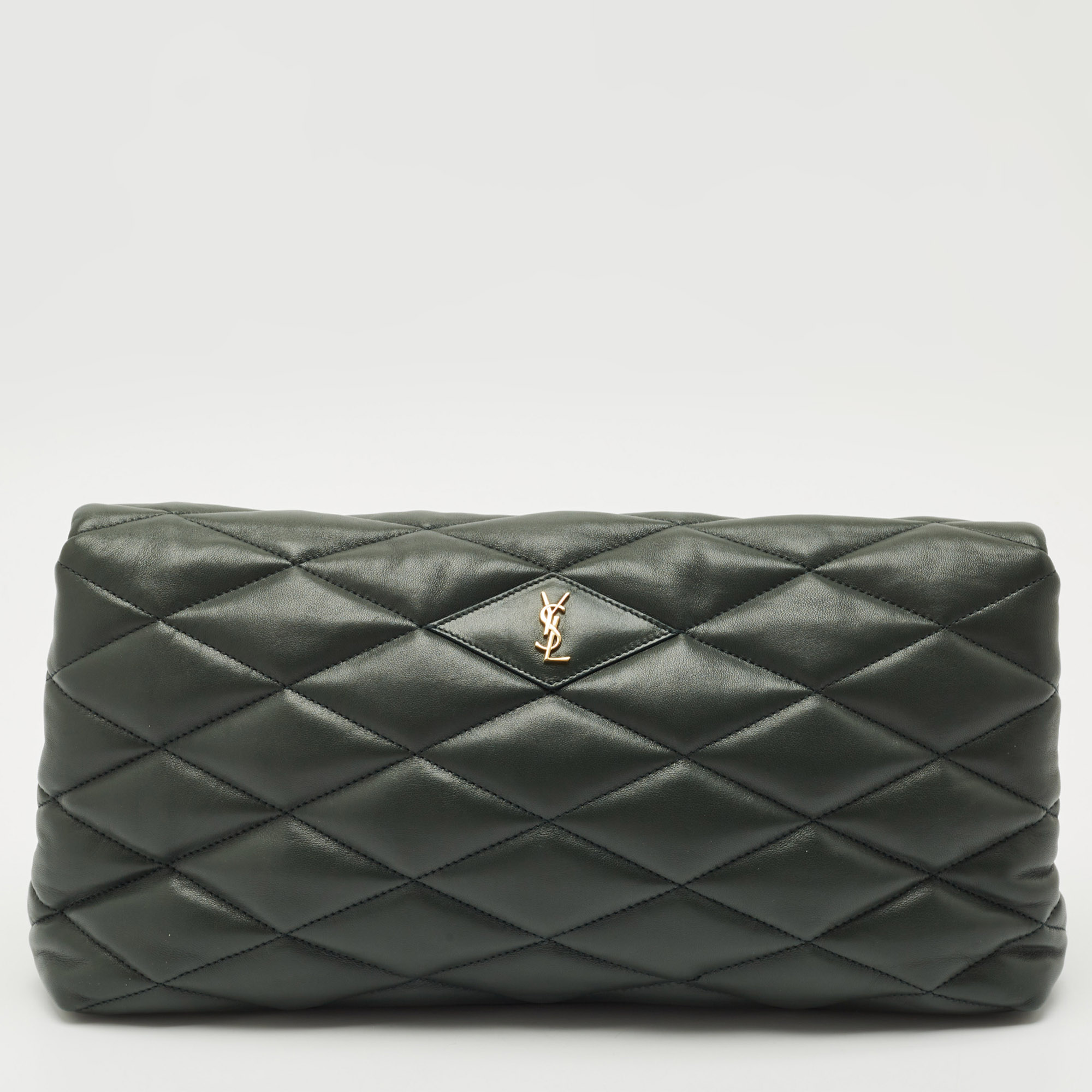 

Saint Laurent Dark Green Quilted Leather Puffer Sade Envelope Clutch
