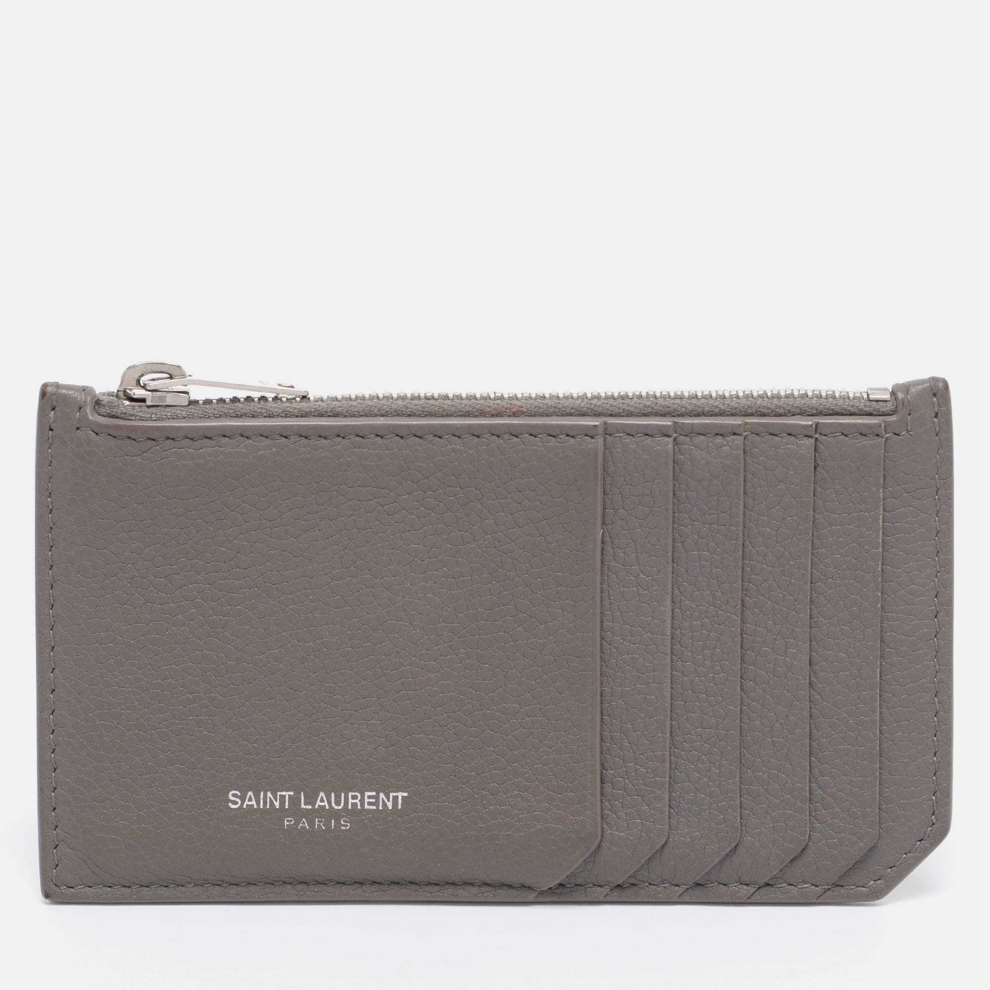

Saint Laurent Grey Leather 5 Fragments Zip Pouch Card Holder