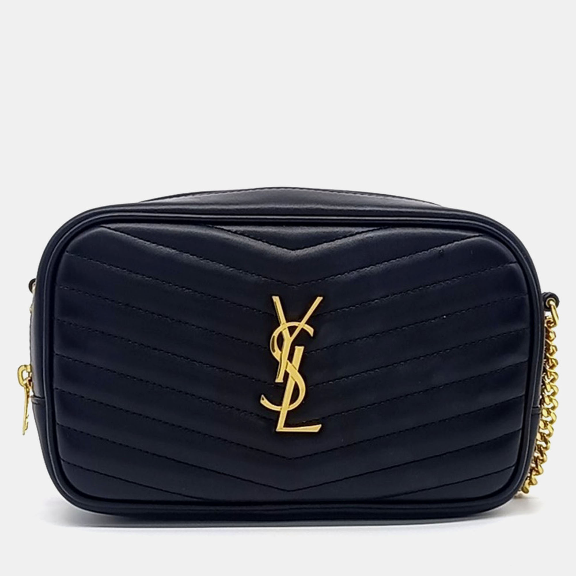 Pre-owned Saint Laurent Black Leather Mini Lou Crossbody Bag