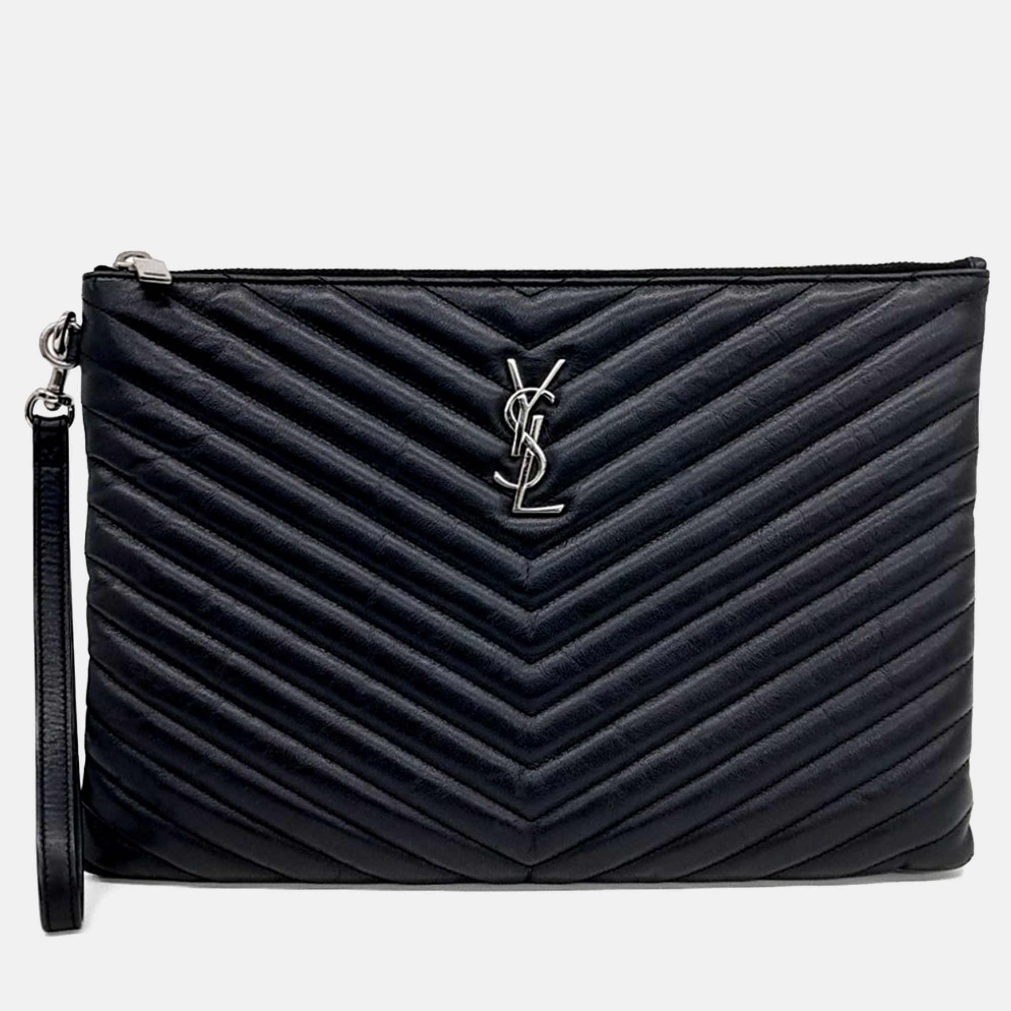 

Saint Laurent Paris Black Leather Monogram Clutch New Medium