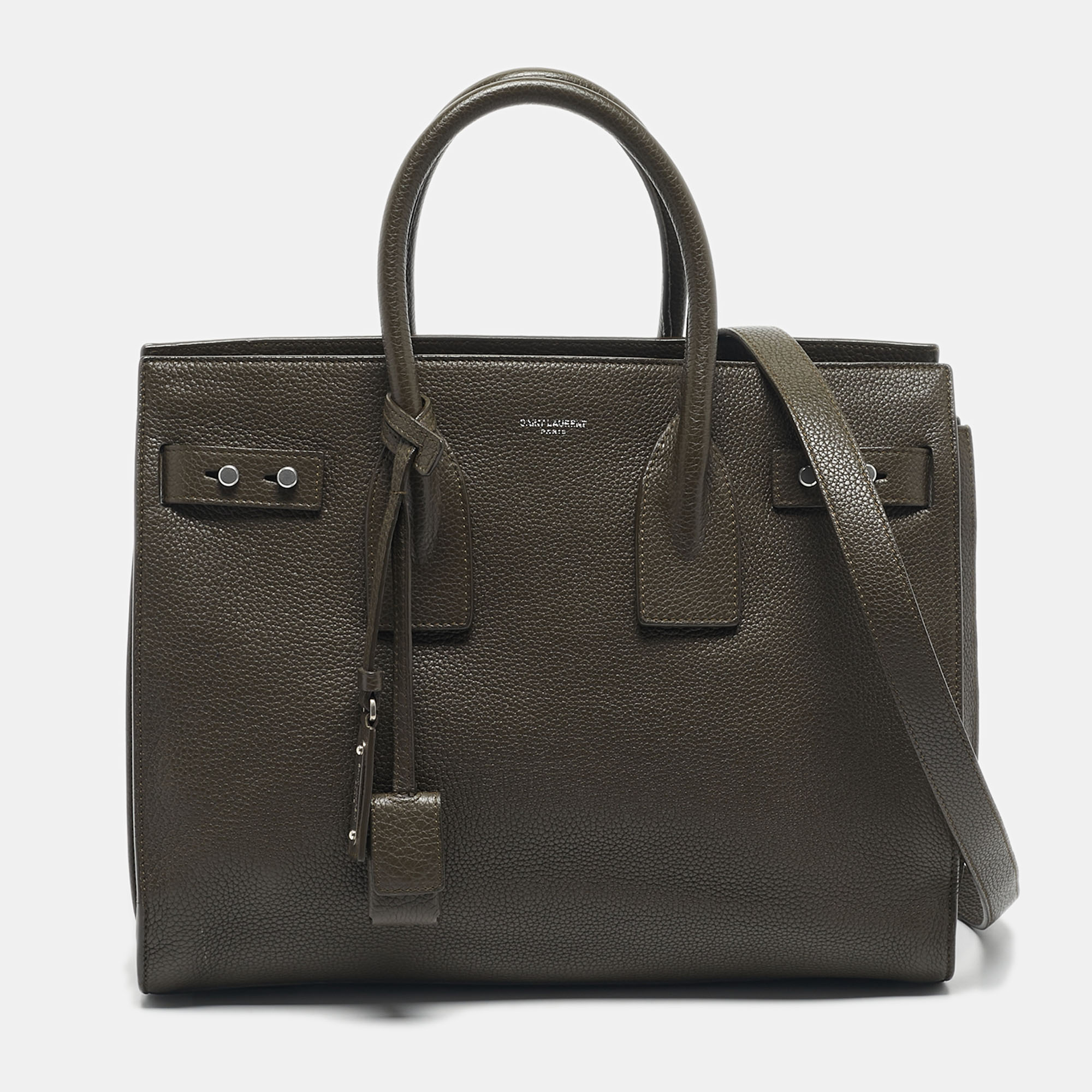 

Saint Laurent Olive Green Leather  Sac De Jour Souple Tote