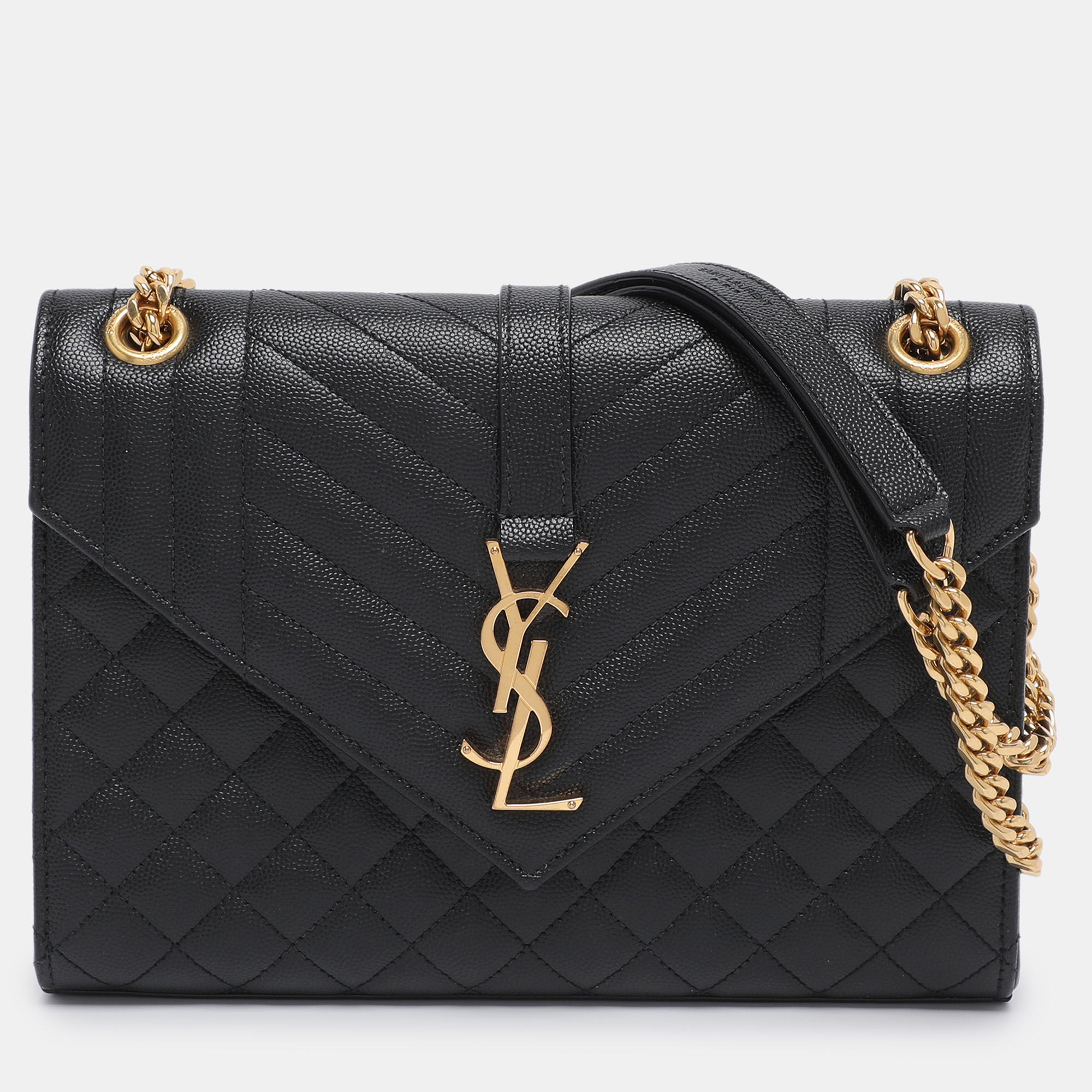 

Saint Laurent Black Mix Matelassé Leather  Envelope Chain Bag