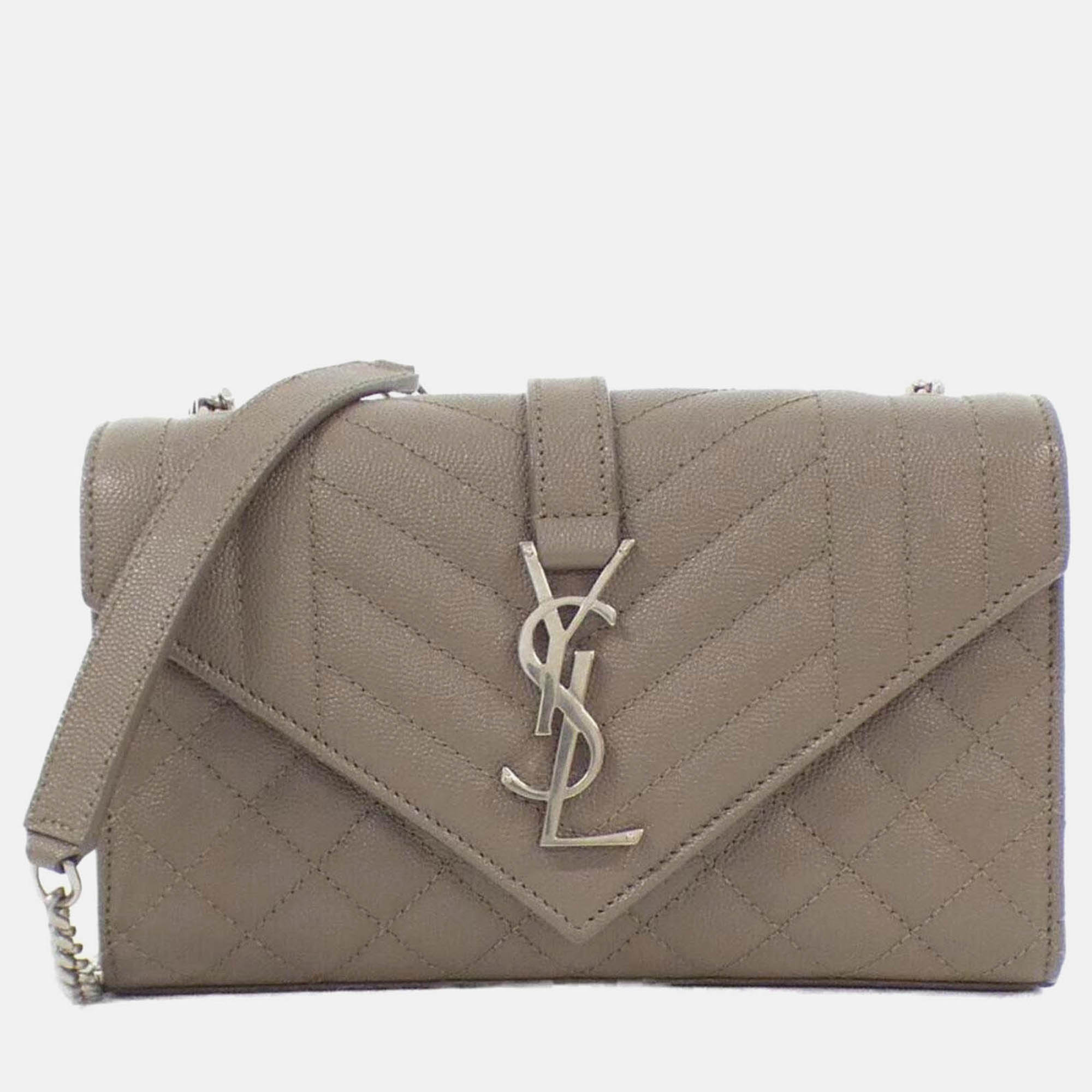 

Saint Laurent Paris Envelope Small Gray Leather Shoulder Bag, Grey